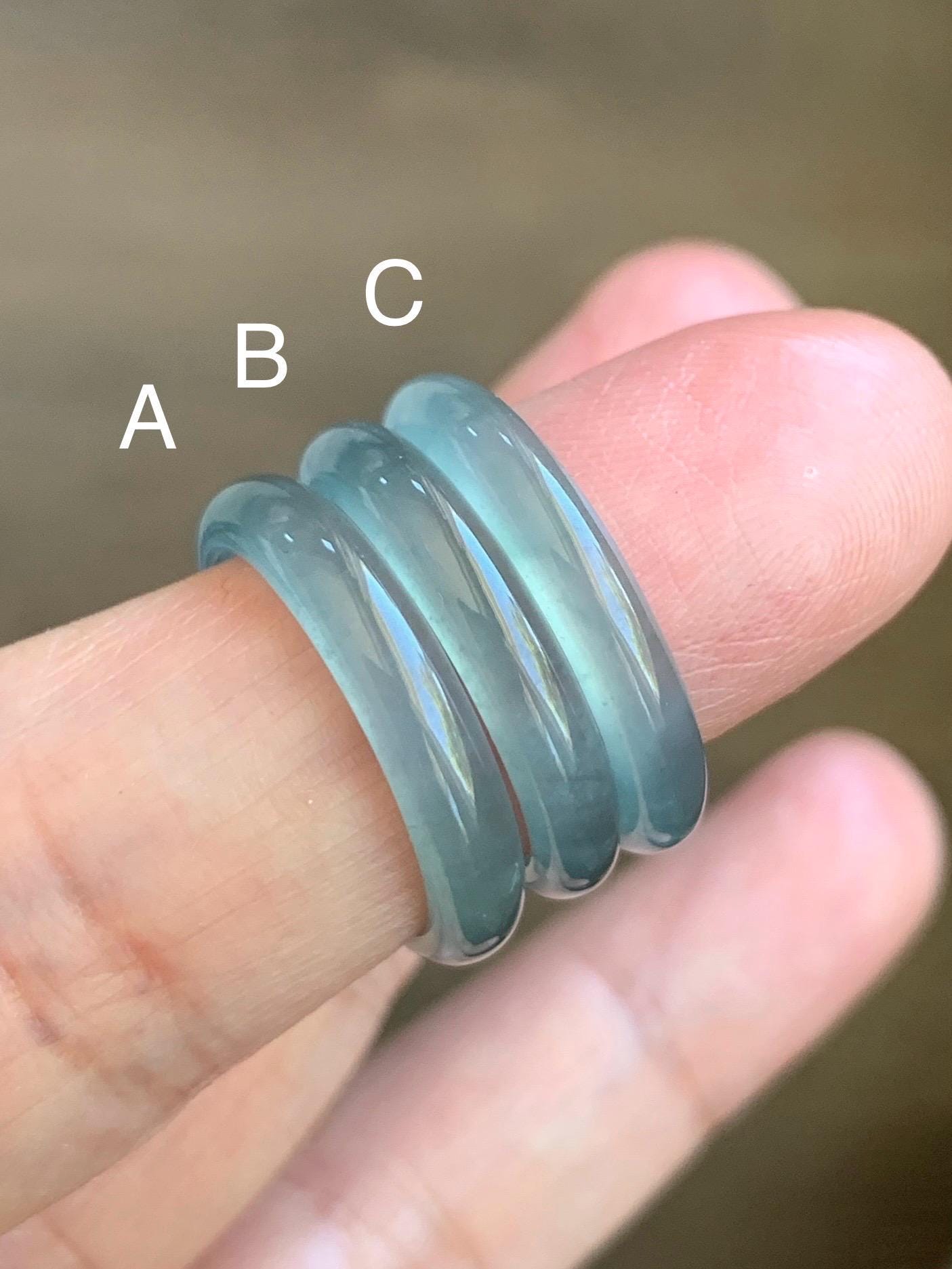 Natural Grade A Guatemalan Premium Icy Highly Translucent Pastel Teal Blue Jadeite Band Ring Size 6.5 US 天然冰危蓝起冰起光翡翠戒圈 DPH44