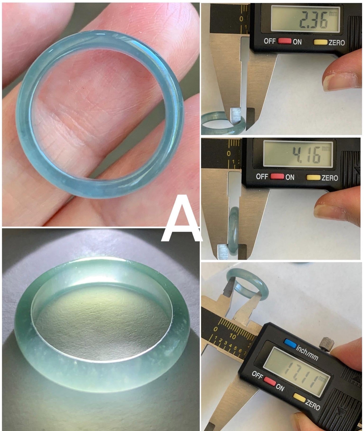Natural Grade A Guatemalan Premium Icy Highly Translucent Pastel Teal Blue Jadeite Band Ring Size 6.5 US 天然冰危蓝起冰起光翡翠戒圈 DPH44