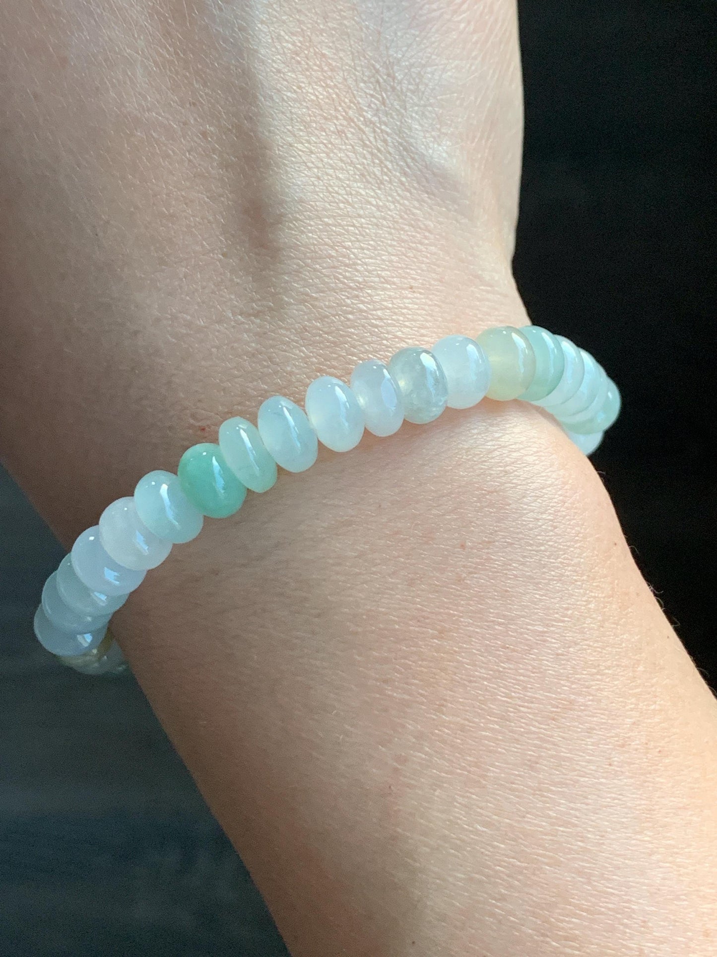 Natural Grade A Icy Translucent Multicolored Jadeite Flat Beads Carved Tulip Flower Charm Beaded Bracelet 6.75" 19g 天然冰多宝翡翠算盘珠郁金香珠手串 DBH-G