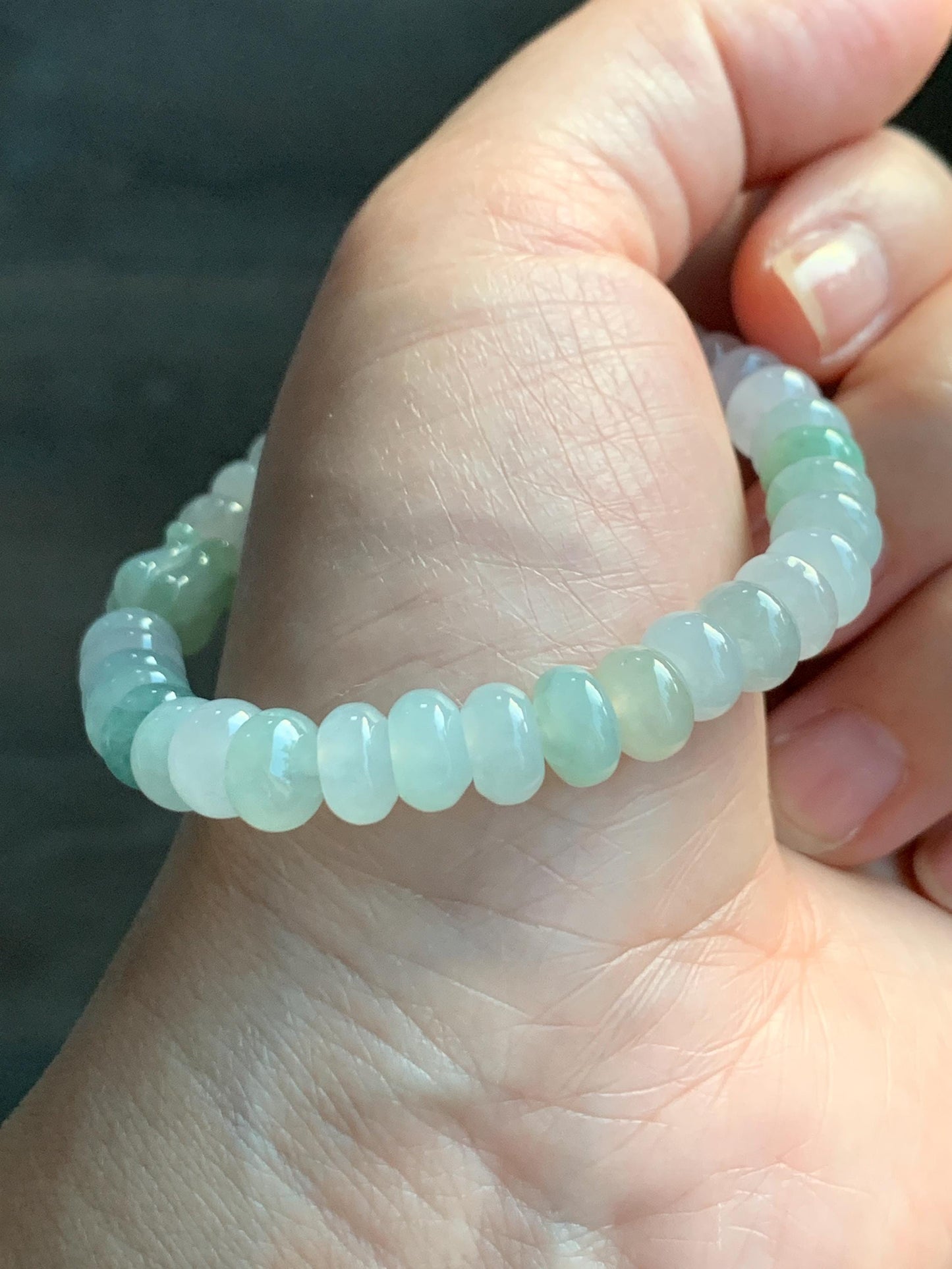 Natural Grade A Icy Translucent Multicolored Jadeite Flat Beads Carved Tulip Flower Charm Beaded Bracelet 6.75" 19g 天然冰多宝翡翠算盘珠郁金香珠手串 DBH-G