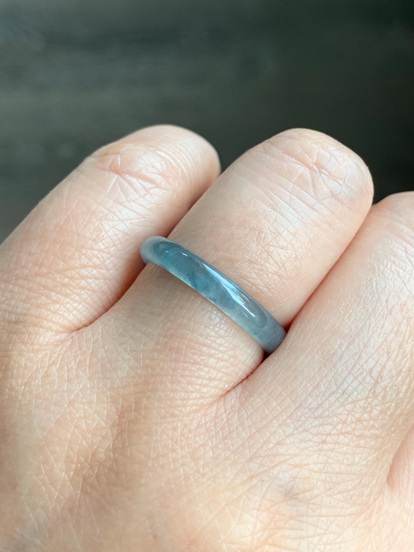 Natural Grade A Guatemalan Icy Highly Translucent Gelatinous Pastel Blue & Blue Marbled Jadeite Band Ring Size 7.75 天然冰危浅蓝起光飘蓝花翡翠戒圈 PLH68