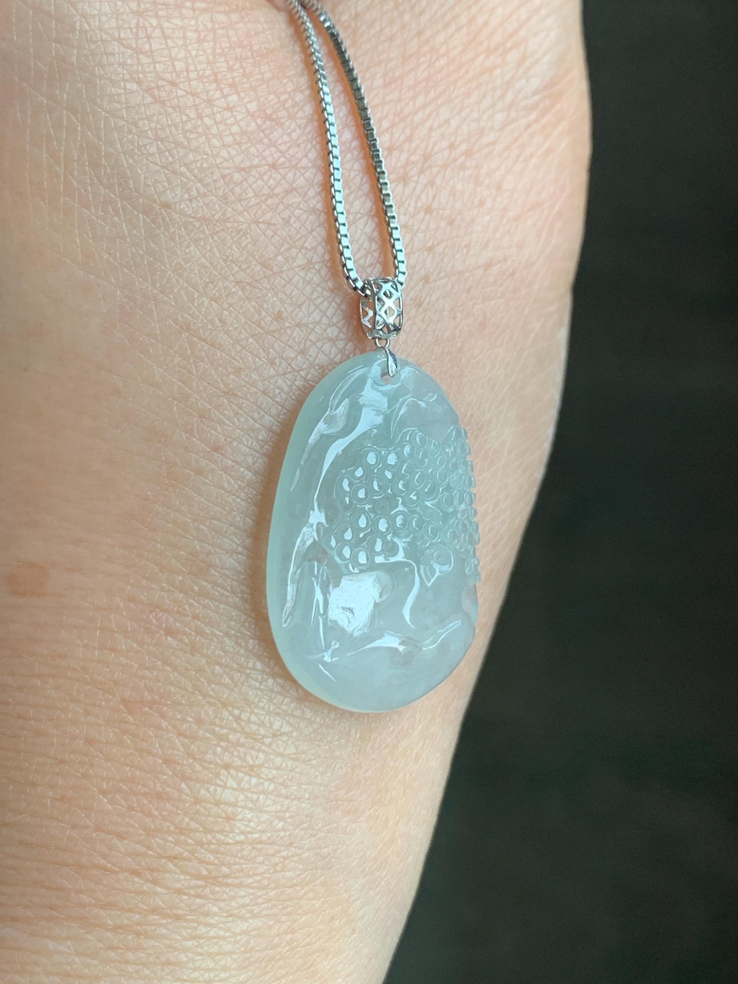 Natural Grade A Icy Translucent Gelatinous Pastel Green Jadeite Shan Shui Landscape Scenery Pendant 18K White Gold 3g 天然冰淡晴底翡翠小山水牌吊坠 XMSH-B
