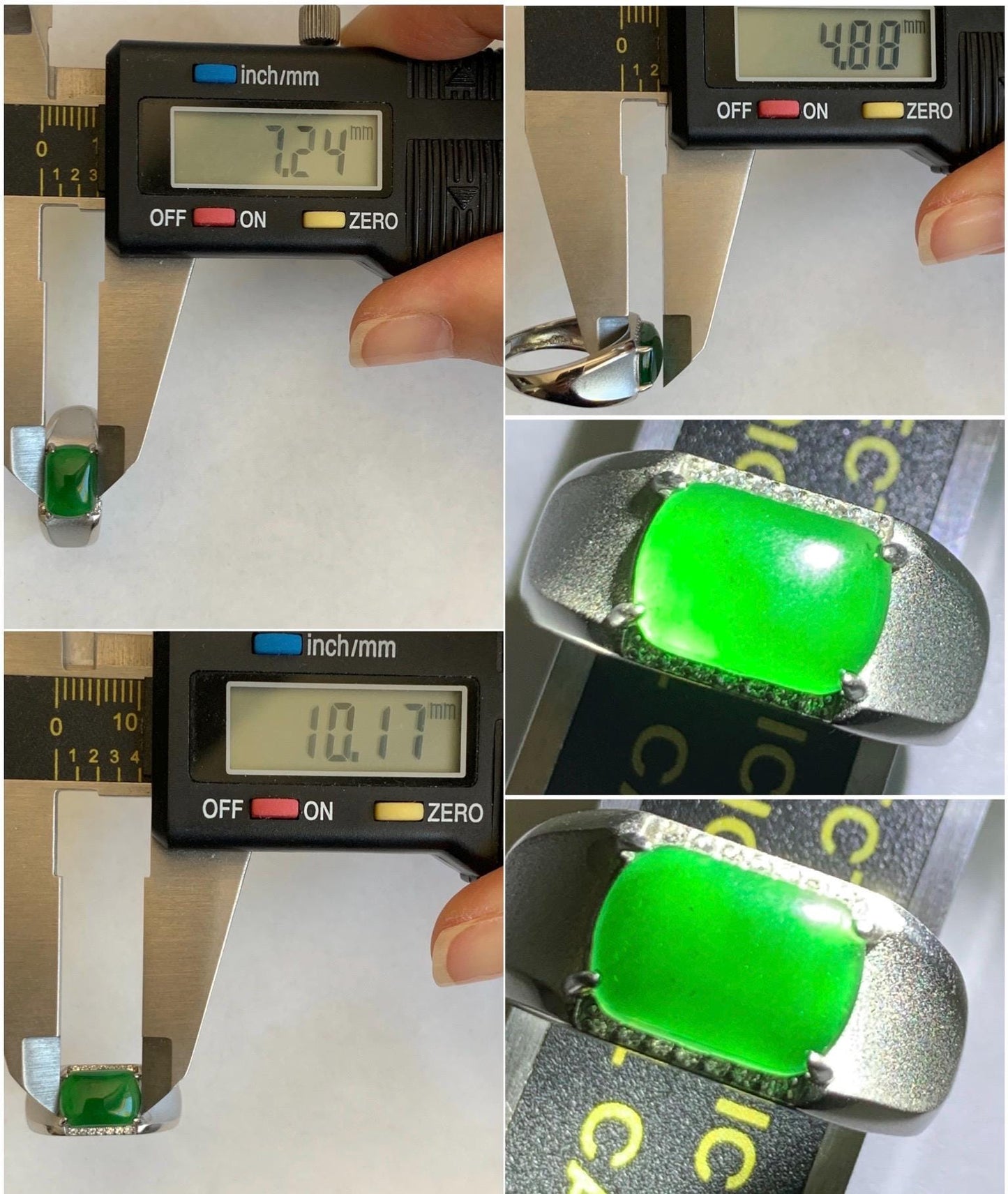Natural Grade A Guatemalan Icy Translucent Vibrant Green Jadeite Saddle Ring Sterling Silver Size Adjustable 天然冰危绿翡翠马鞍银镶戒指 WLD150C