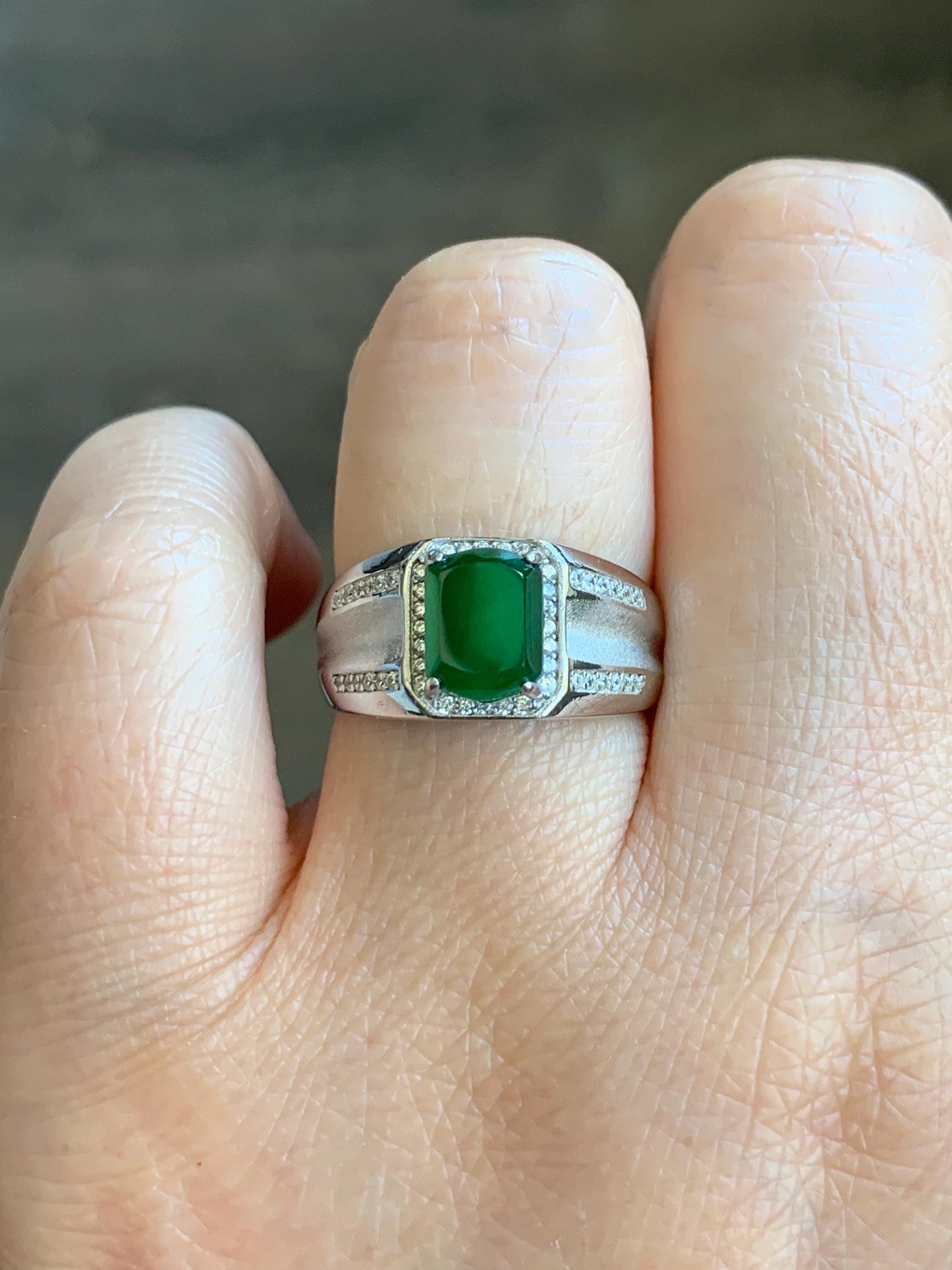 Natural Grade A Guatemalan Icy Translucent Vibrant Green Faceted Jadeite Ring Sterling Silver Size Adjustable 天然冰危绿翡翠切割面银镶戒指 EML110