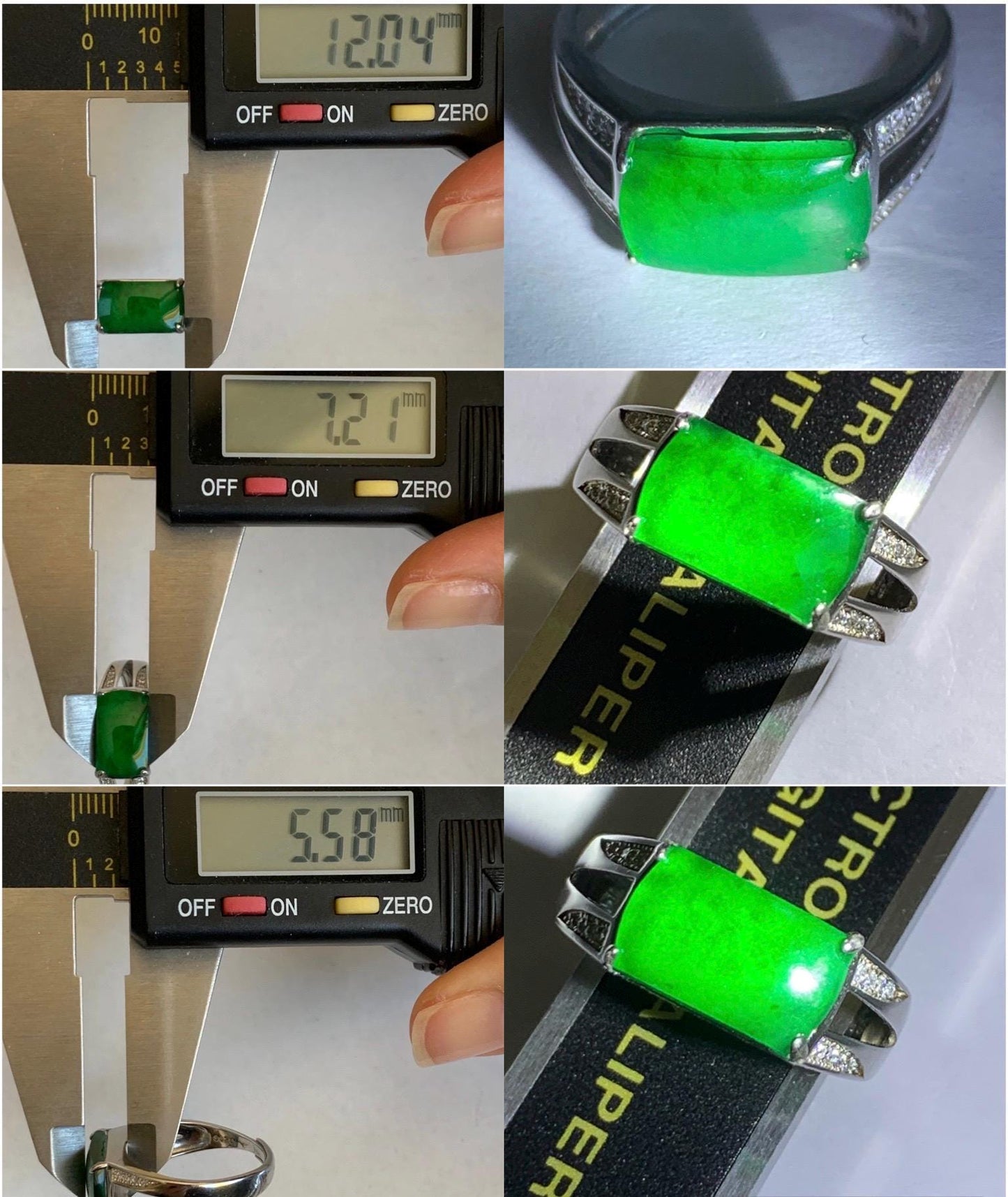 Natural Grade A Guatemalan Icy Translucent Vibrant Green Jadeite Saddle Ring Sterling Silver Size Adjustable 天然冰危绿翡翠马鞍银镶戒指 WLD150E