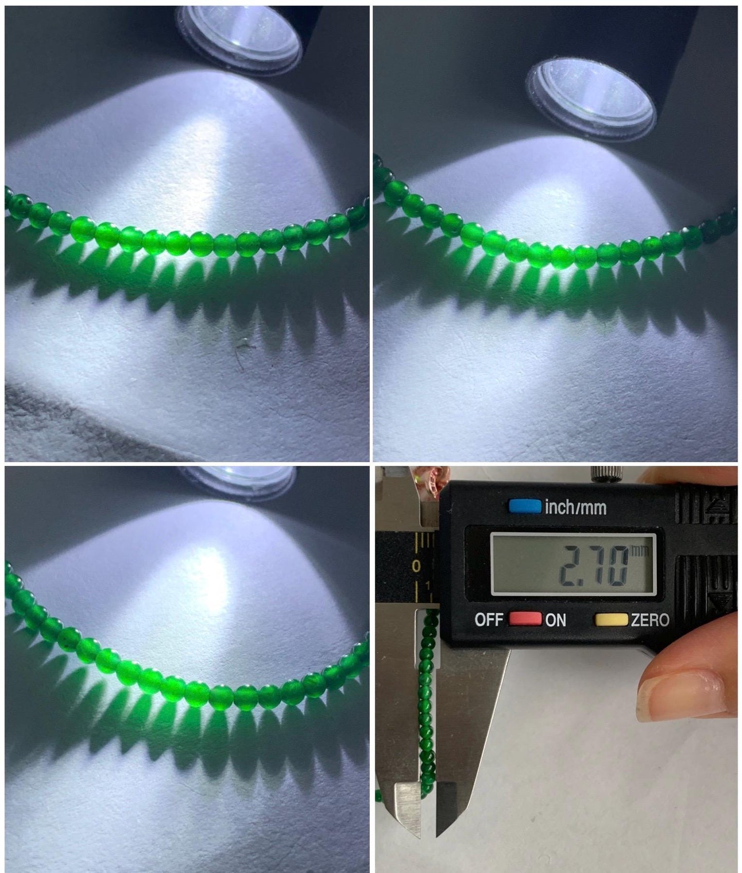 Natural Grade A Guatemalan Icy Highly Translucent Vibrant Green Jadeite Petite Beads Beaded Bracelet 7” 2.7mm 3g 天然高冰危绿翡翠小卡圆珠手串 KJ500
