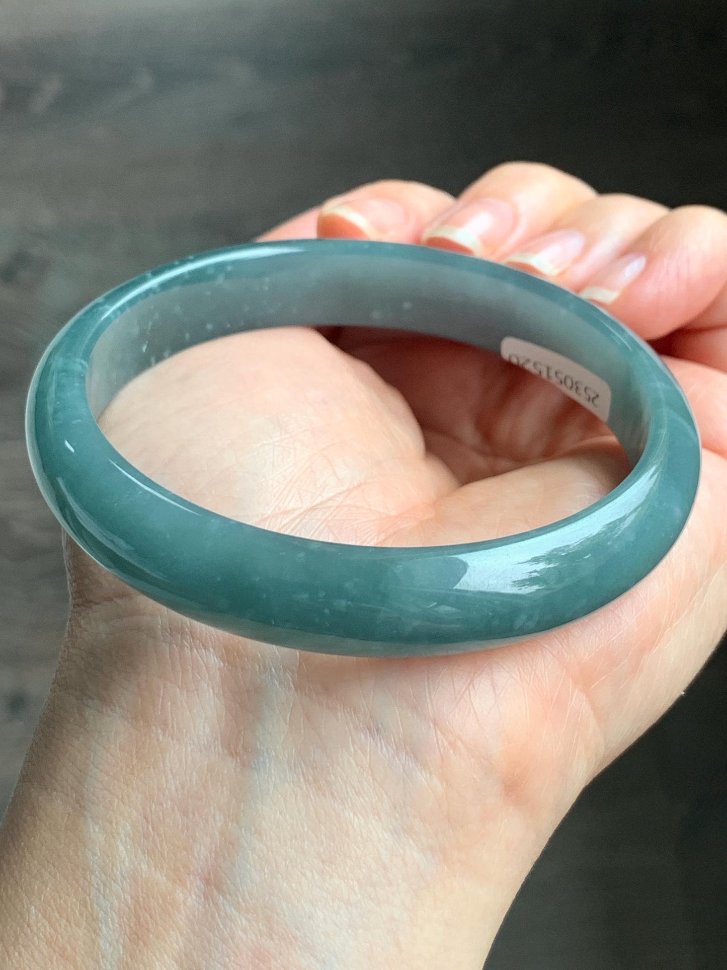Certified Natural Guatemalan Translucent Dusty Teal Blue Jadeite Wide Bangle Bracelet 61.64mm 11.8x6.6mm 45g 7.5" 天然危蓝糯水翡翠正圈轮胎手镯 1520
