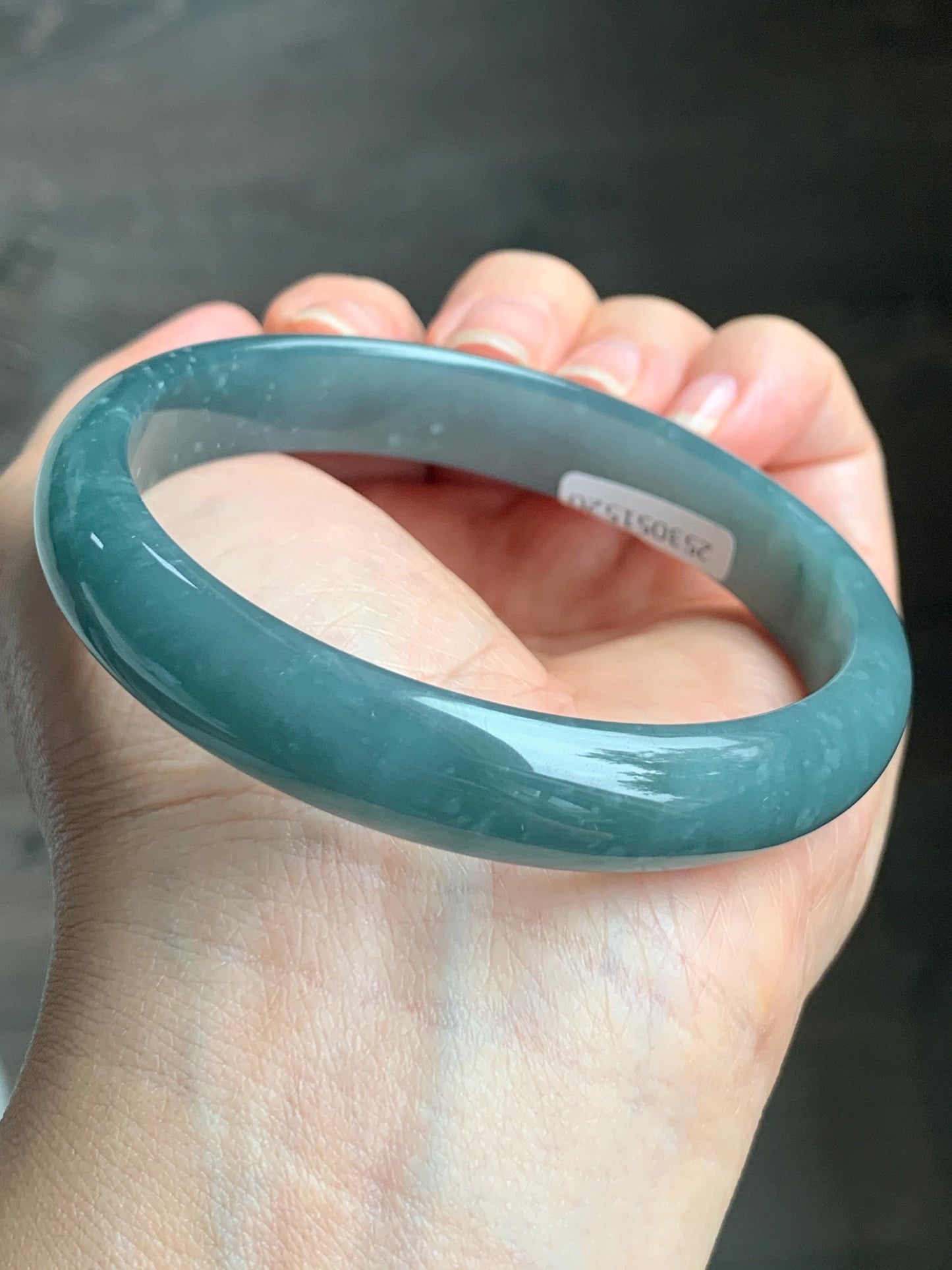 Certified Natural Guatemalan Translucent Dusty Teal Blue Jadeite Wide Bangle Bracelet 61.64mm 11.8x6.6mm 45g 7.5" 天然危蓝糯水翡翠正圈轮胎手镯 1520