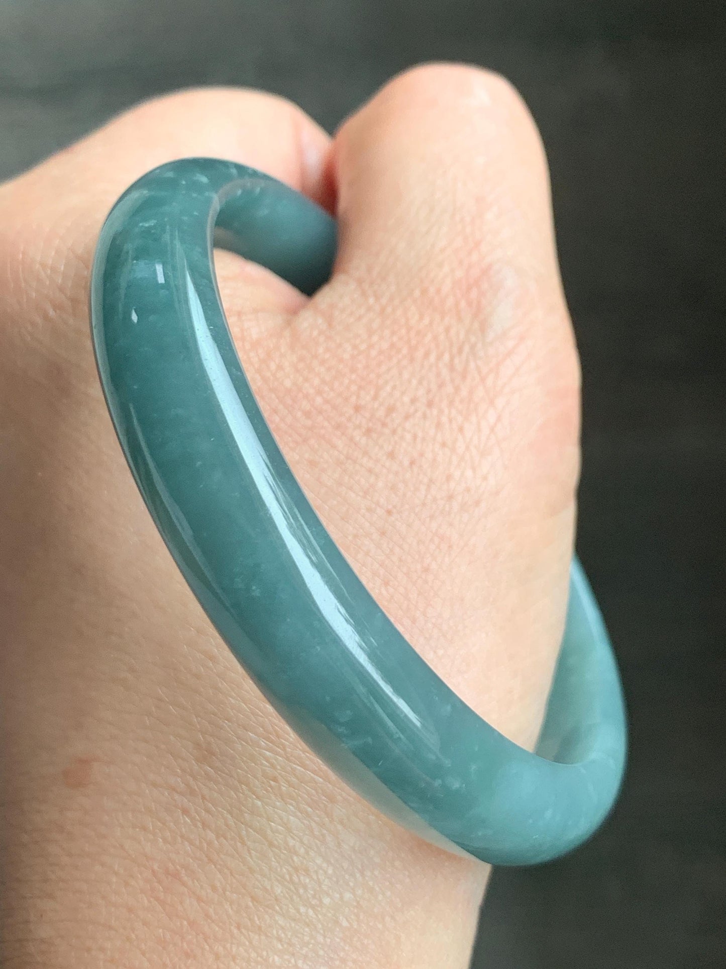 Certified Natural Guatemalan Translucent Dusty Teal Blue Jadeite Wide Bangle Bracelet 61.64mm 11.8x6.6mm 45g 7.5" 天然危蓝糯水翡翠正圈轮胎手镯 1520