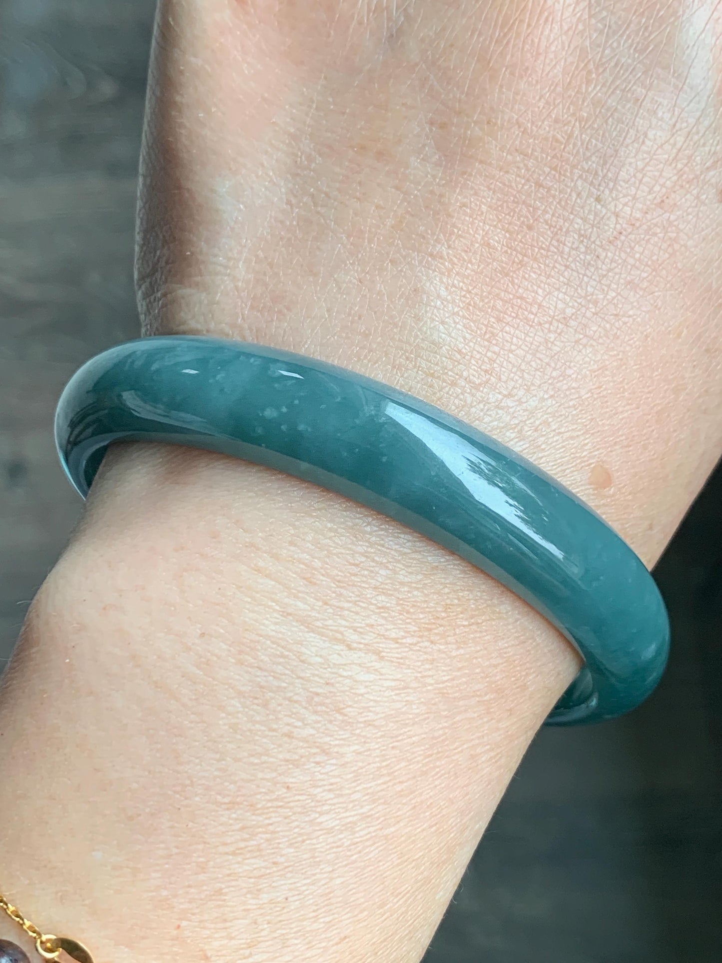 Certified Natural Guatemalan Translucent Dusty Teal Blue Jadeite Wide Bangle Bracelet 61.64mm 11.8x6.6mm 45g 7.5" 天然危蓝糯水翡翠正圈轮胎手镯 1520