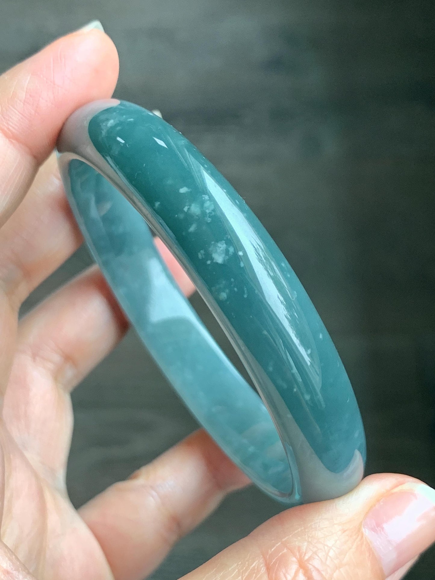 Certified Natural Guatemalan Translucent Dusty Teal Blue Jadeite Wide Bangle Bracelet 61.64mm 11.8x6.6mm 45g 7.5" 天然危蓝糯水翡翠正圈轮胎手镯 1520