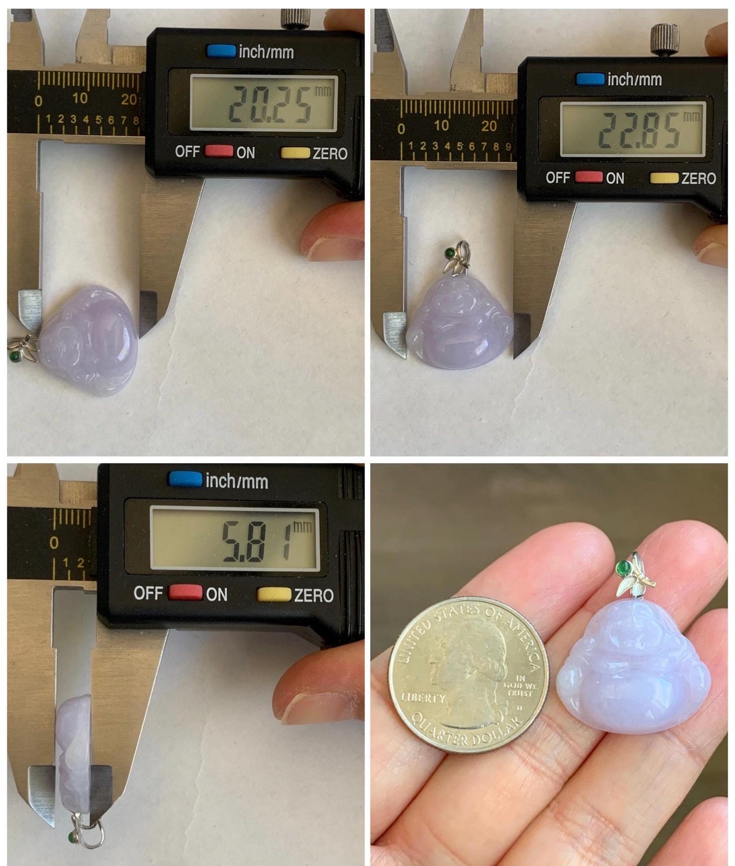 Natural Grade A Icy Translucent Light Purple Jadeite Buddha Pendant Guatemalan Green Jadeite Sterling Silver Bail 天然冰淡紫翡翠佛公吊坠危绿翡翠银扣头 BZC260