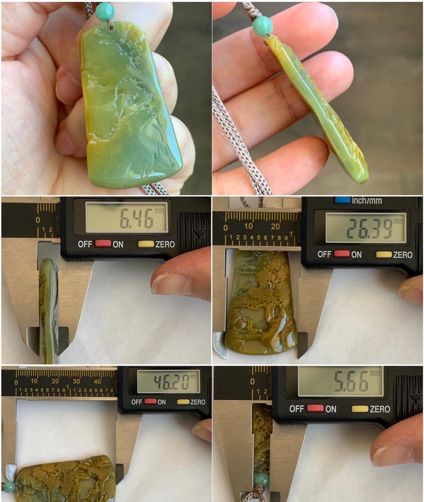 Natural Grade A Guatemalan Icy Translucent Intense Yellow Jadeite Shan Shui Landscape Pendant Rope Necklace 25” 16g 天然冰危黄翡翠山水牌吊坠 WHSS