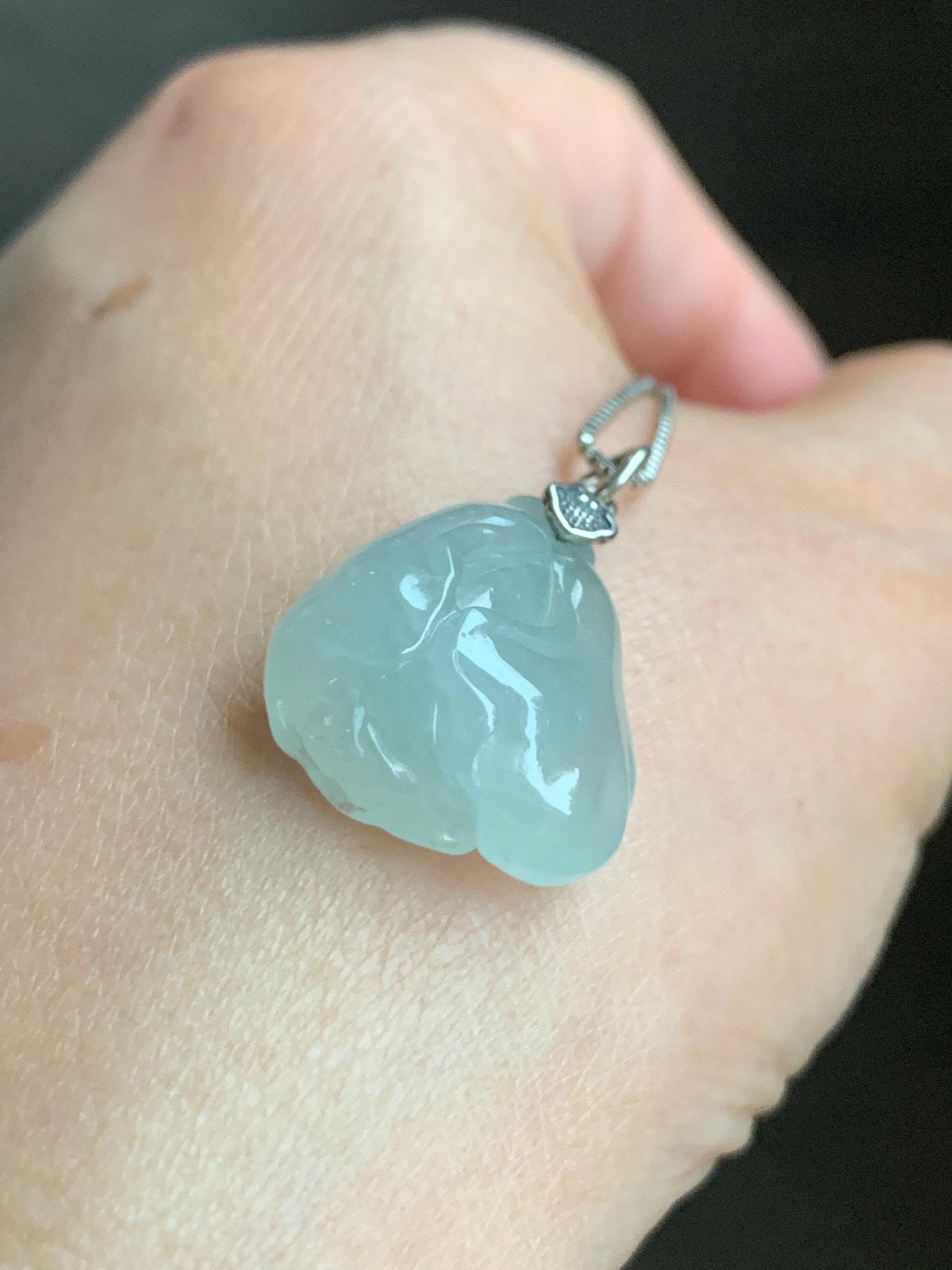 Natural Grade A Icy Translucent Gelatinous Pastel Green Jadeite Carved Cabbage Pendant Sterling Silver 5g 天然冰胶晴底翡翠白菜吊坠 MBC360