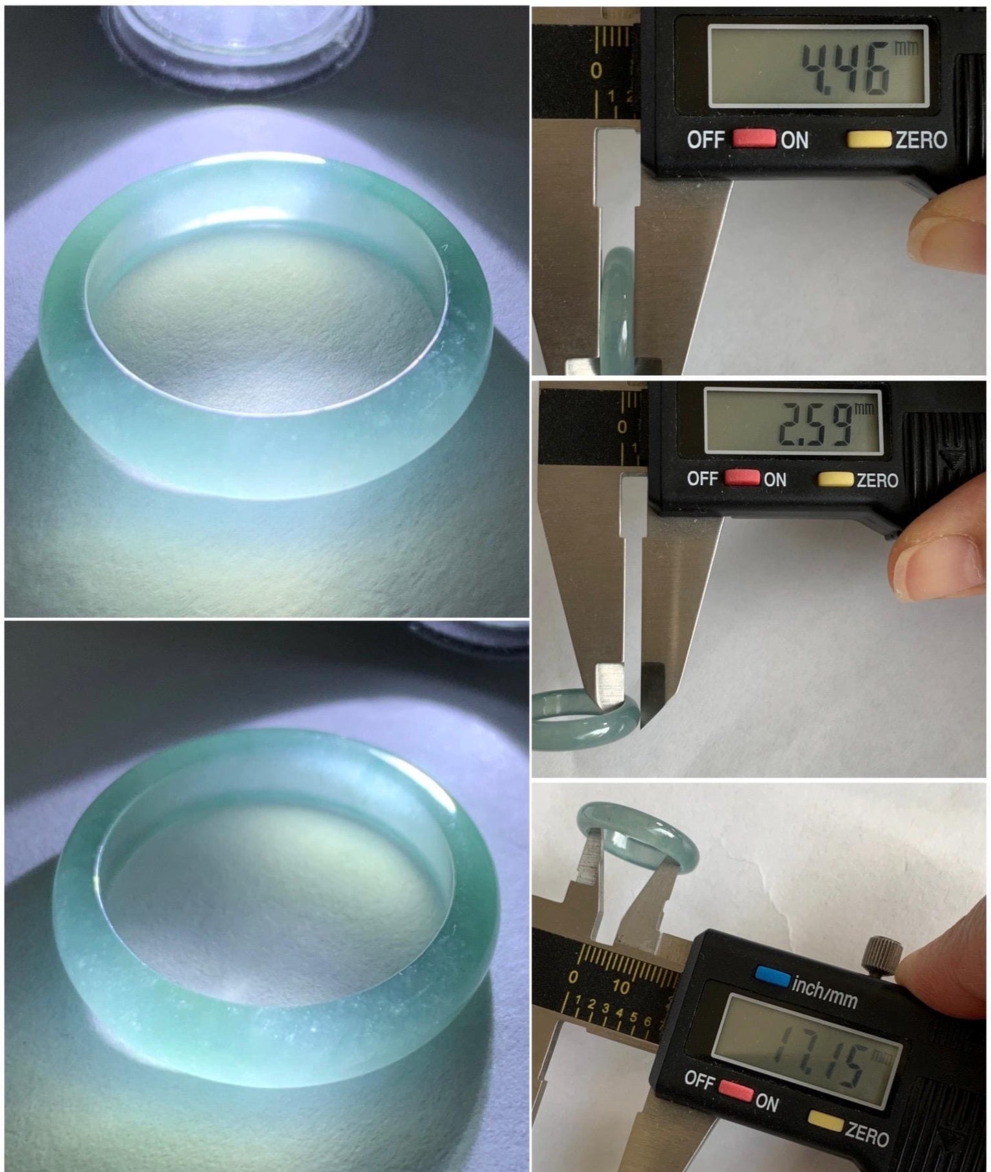 Natural Grade A Guatemalan Icy Highly Translucent Gelatinous Light Teal Blue Jade Jadeite Band Ring Size 6.5 US 天然冰危浅蓝起光翡翠戒圈 WLK44-B