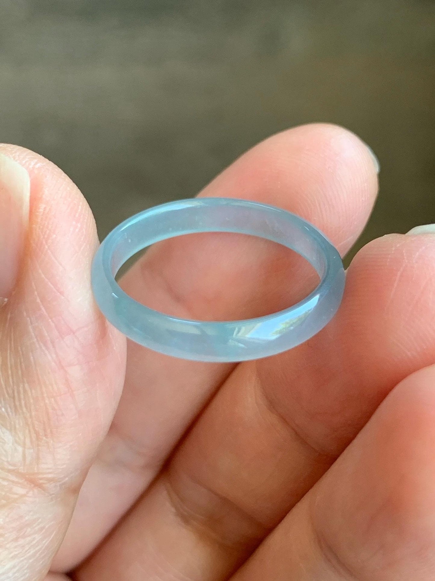 Natural Grade A Guatemalan Icy Highly Translucent Gelatinous Pastel Teal Blue Jade Jadeite Band Ring Size 9 US 天然冰危淡蓝起光翡翠戒圈 WZC44-A
