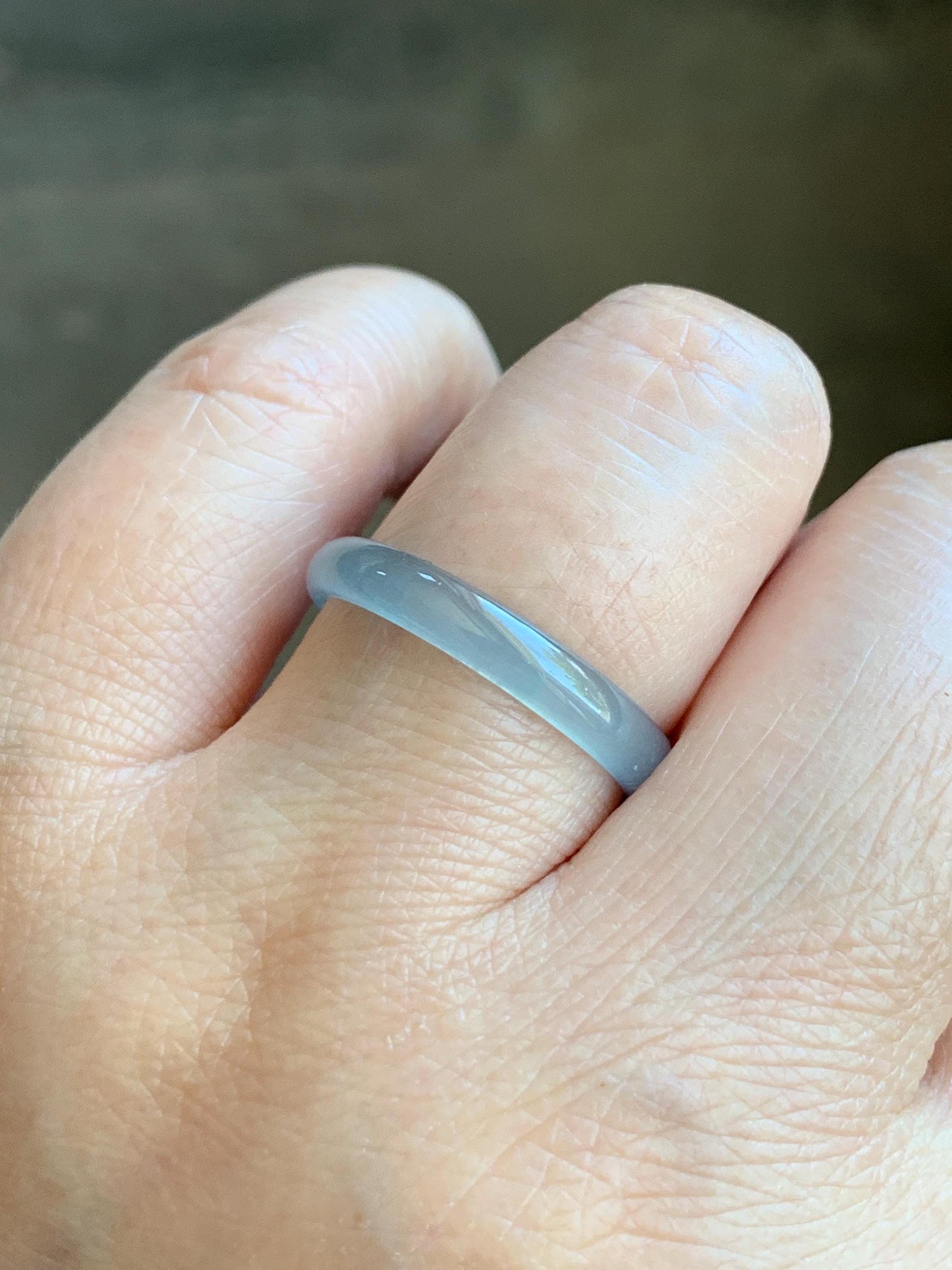 Natural Grade A Guatemalan Icy Highly Translucent Gelatinous Pastel Teal Blue Jade Jadeite Band Ring Size 9 US 天然冰危淡蓝起光翡翠戒圈 WZC44-A