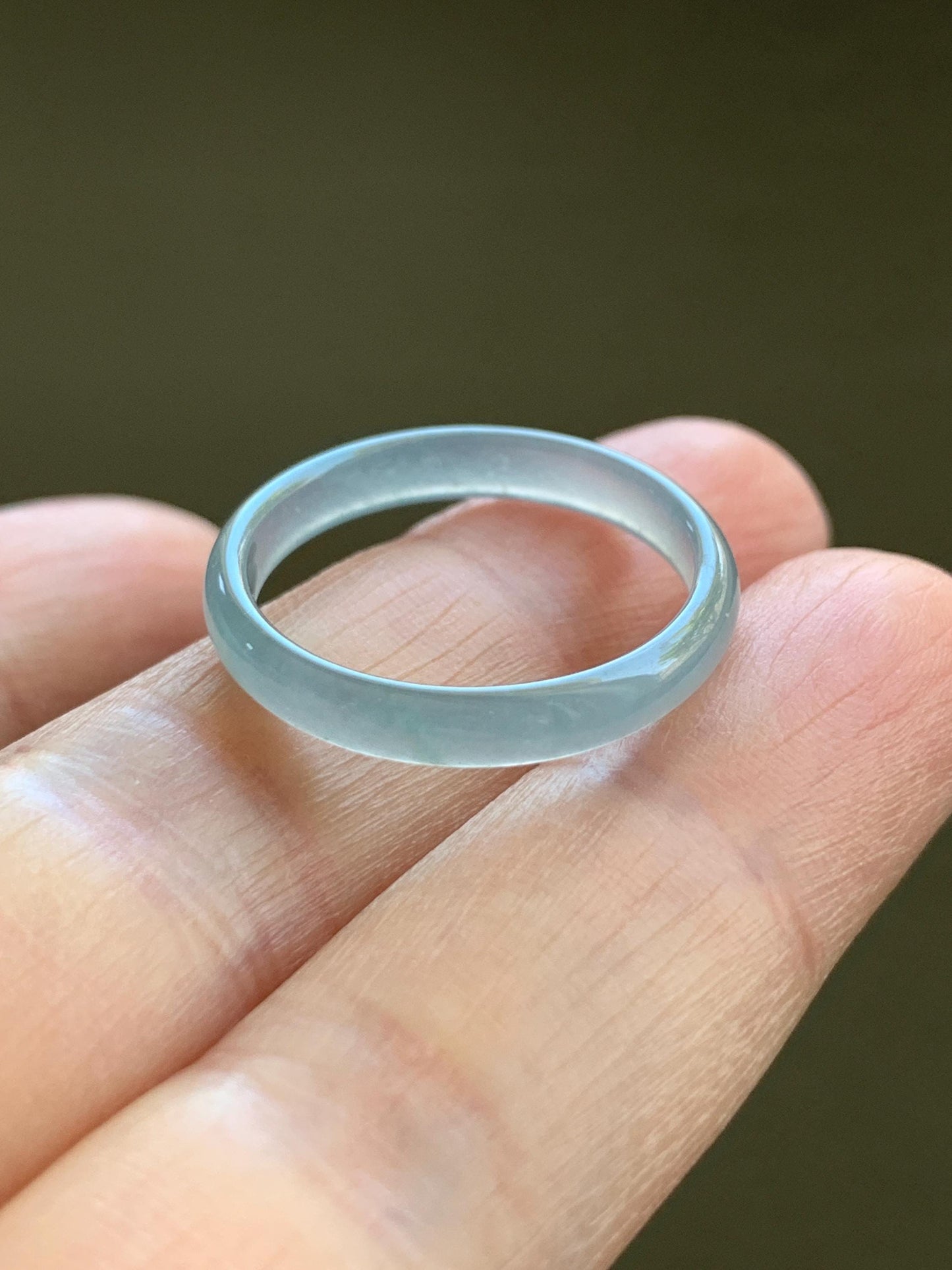 Natural Grade A Guatemalan Icy Highly Translucent Gelatinous Pastel Teal Blue Jade Jadeite Band Ring Size 9 US 天然冰危淡蓝起光翡翠戒圈 WZC44-A