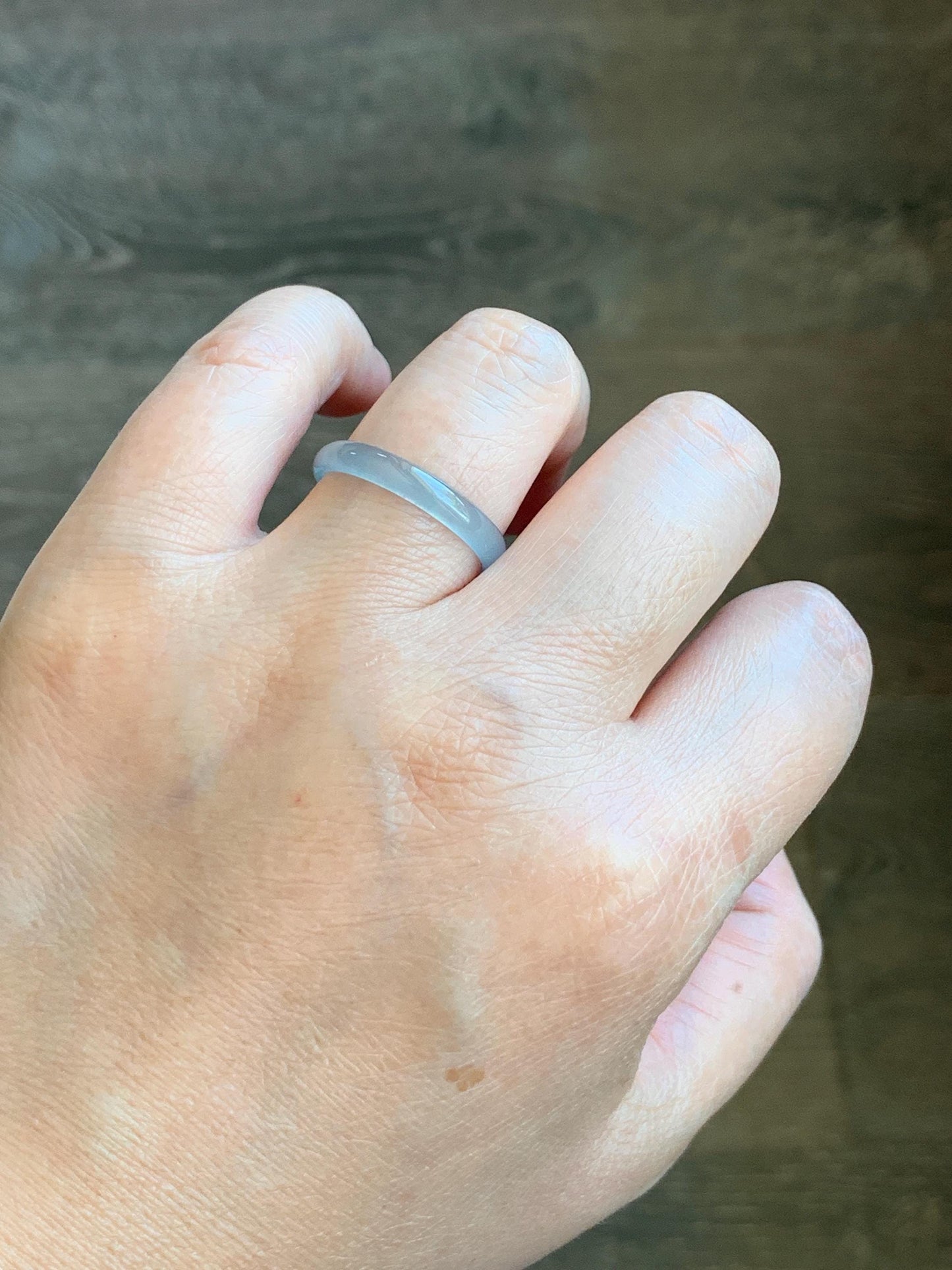 Natural Grade A Guatemalan Icy Highly Translucent Gelatinous Pastel Teal Blue Jade Jadeite Band Ring Size 9 US 天然冰危淡蓝起光翡翠戒圈 WZC44-A