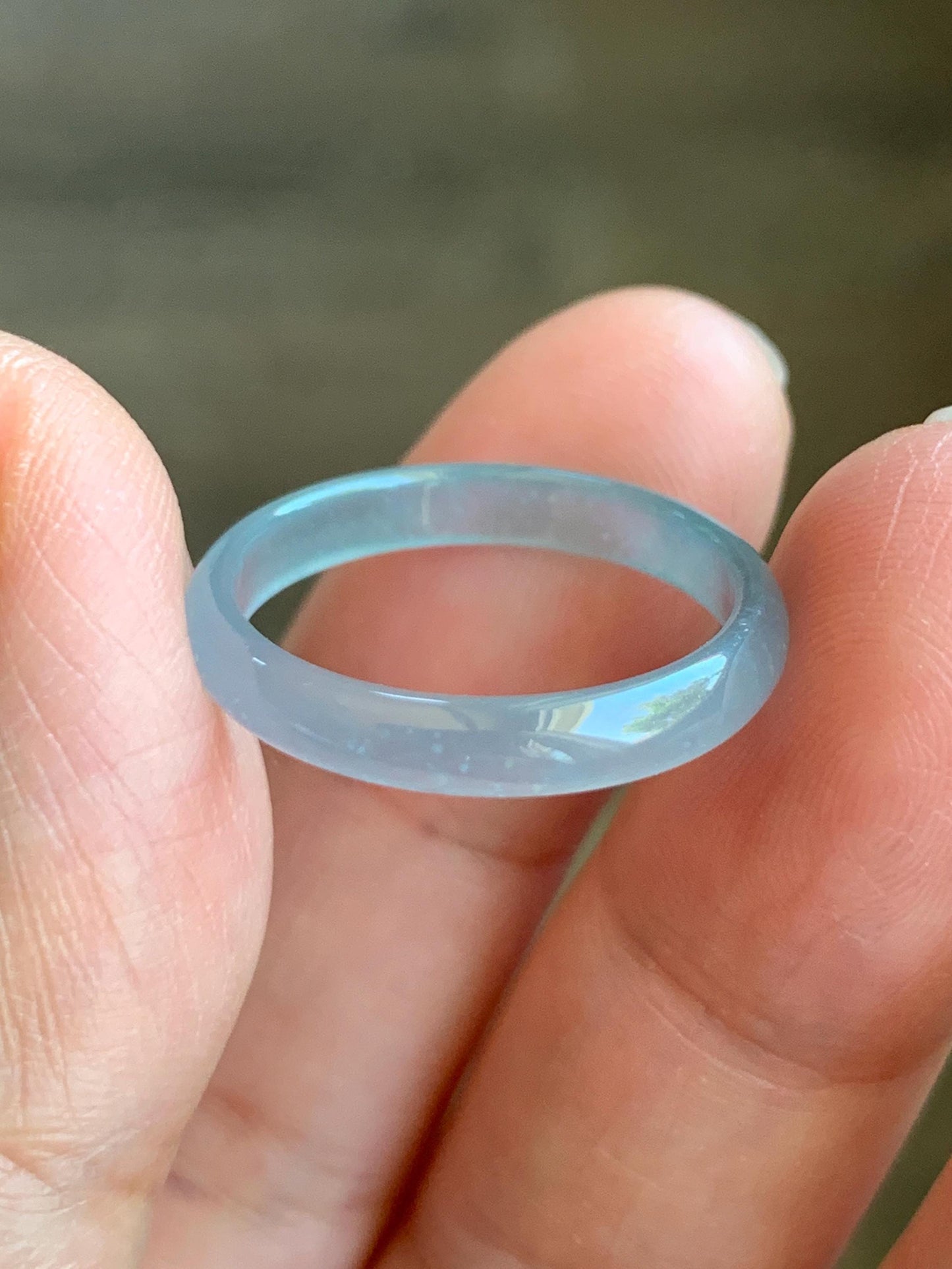 Natural Grade A Guatemalan Icy Highly Translucent Gelatinous Pastel Teal Blue Jade Jadeite Band Ring Size 7.75 US 天然冰危淡蓝起光翡翠戒圈 WZC44-B
