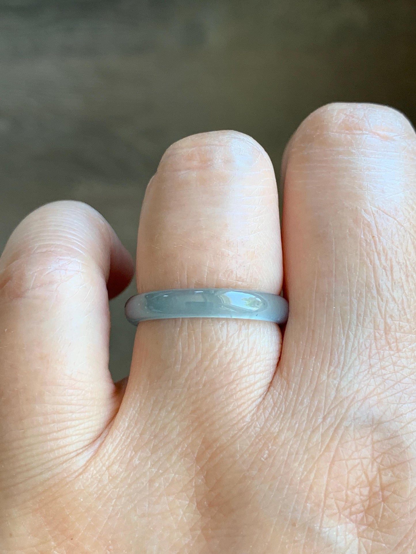 Natural Grade A Guatemalan Icy Highly Translucent Gelatinous Pastel Teal Blue Jade Jadeite Band Ring Size 7.75 US 天然冰危淡蓝起光翡翠戒圈 WZC44-B