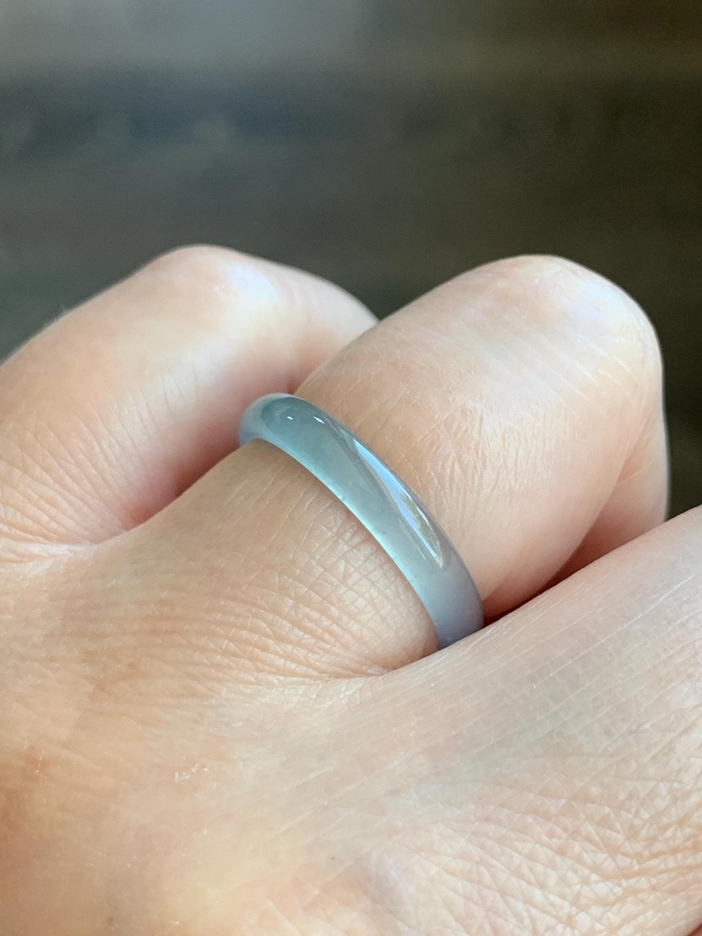 Natural Grade A Guatemalan Icy Highly Translucent Gelatinous Pastel Teal Blue Jade Jadeite Band Ring Size 7.75 US 天然冰危淡蓝起光翡翠戒圈 WZC44-B