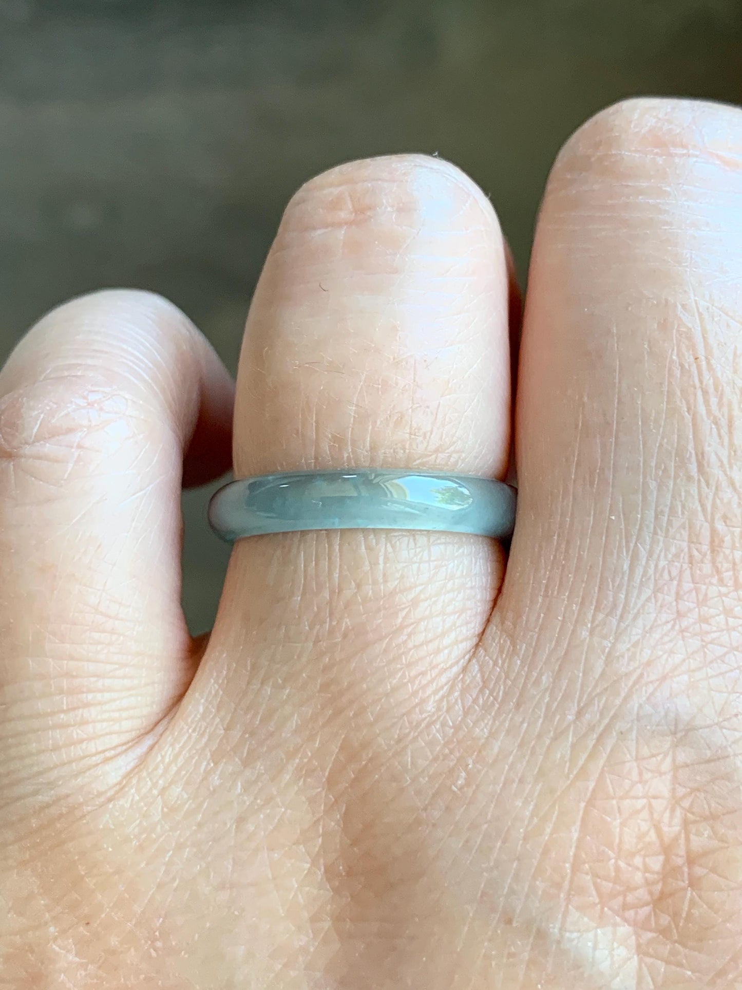 Natural Grade A Guatemalan Icy Highly Translucent Gelatinous Pastel Teal Blue Jade Jadeite Band Ring Size 7.75 US 天然冰危淡蓝起光翡翠戒圈 WZC44-C