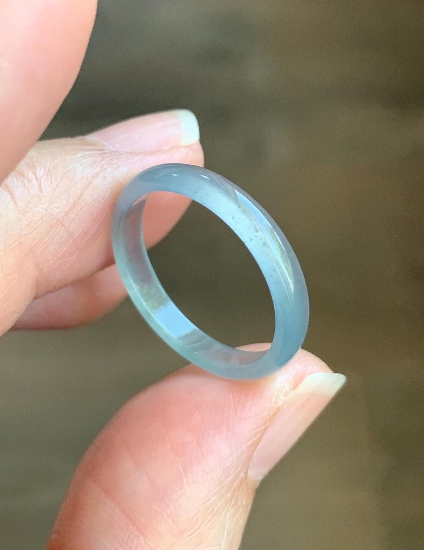 Natural Grade A Guatemalan Icy Highly Translucent Gelatinous Pastel Teal Blue Jade Jadeite Band Ring Size 7.75 US 天然冰危淡蓝起光翡翠戒圈 WZC44-B