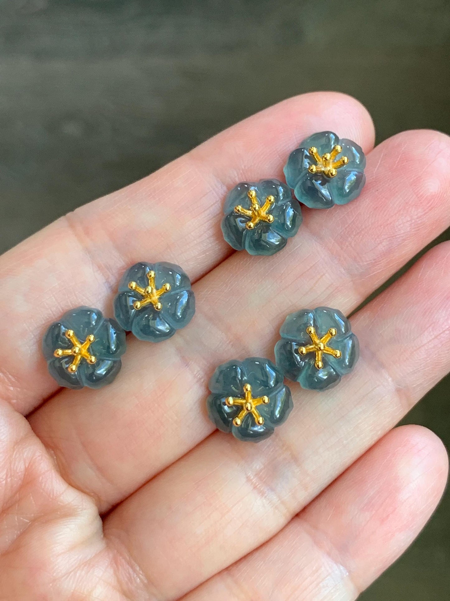 Natural Guatemalan Icy Highly Translucent Gelatinous Deep Indigo Blue Jadeite Cherry Blossom Stud Earring Sterling Silver 天然高冰危蓝翡翠梅花银镶耳钉