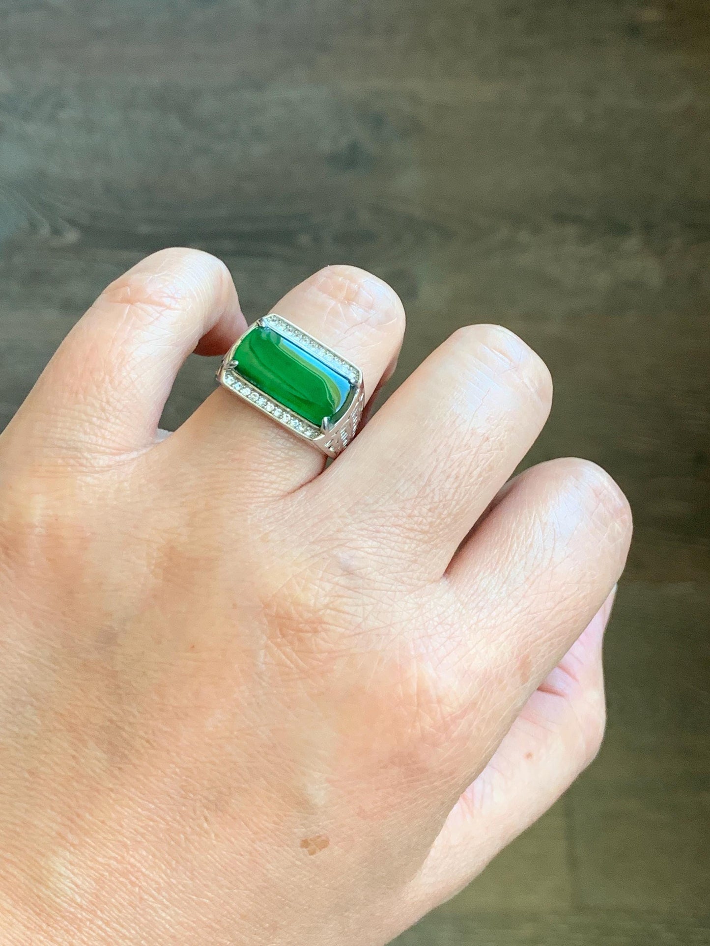 Certified Natural Grade A Guatemalan Icy Highly Translucent Vibrant Green Jadeite Saddle Ring Sterling Silver Adjustable 天然冰危绿翡翠马鞍银镶戒指 1505