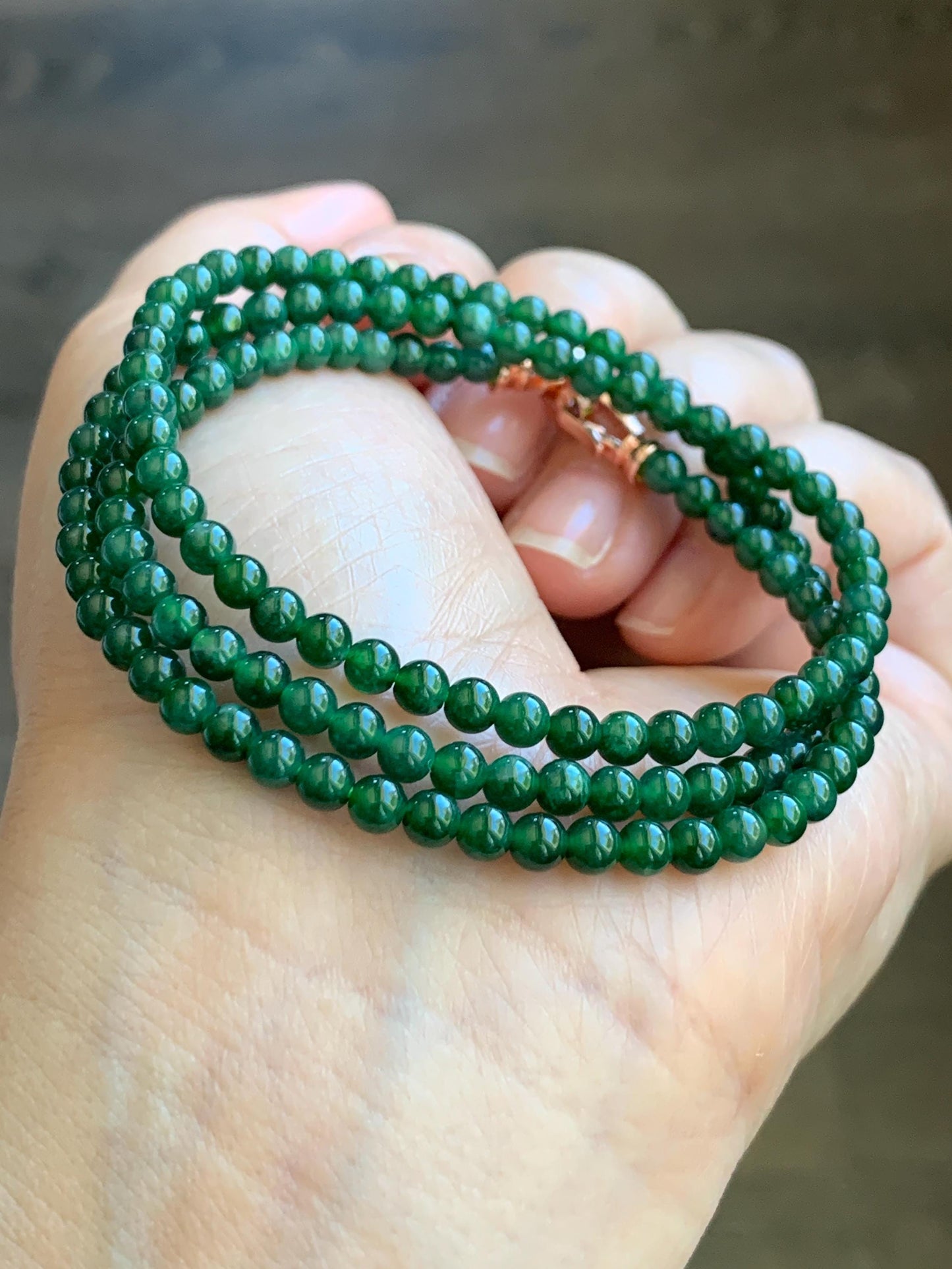 Certified Grade A Natural Guatemalan Icy Translucent Intense Green Jadeite Petite Beads Beaded Necklace 3.8mm 21” 14g 天然冰危绿翡翠小圆珠项链 1698