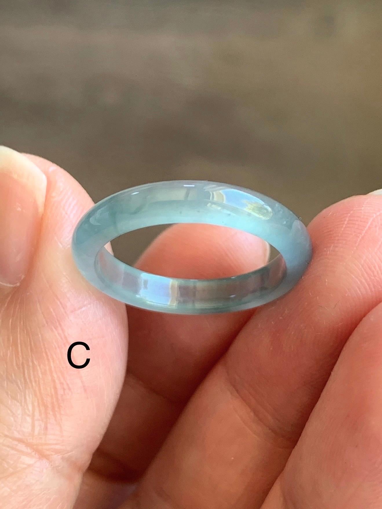 Natural Grade A Guatemalan Premium Icy Highly Translucent Pastel Teal Blue Jadeite Band Ring Size 6.5 US 天然冰危蓝起冰起光翡翠戒圈 DPH44
