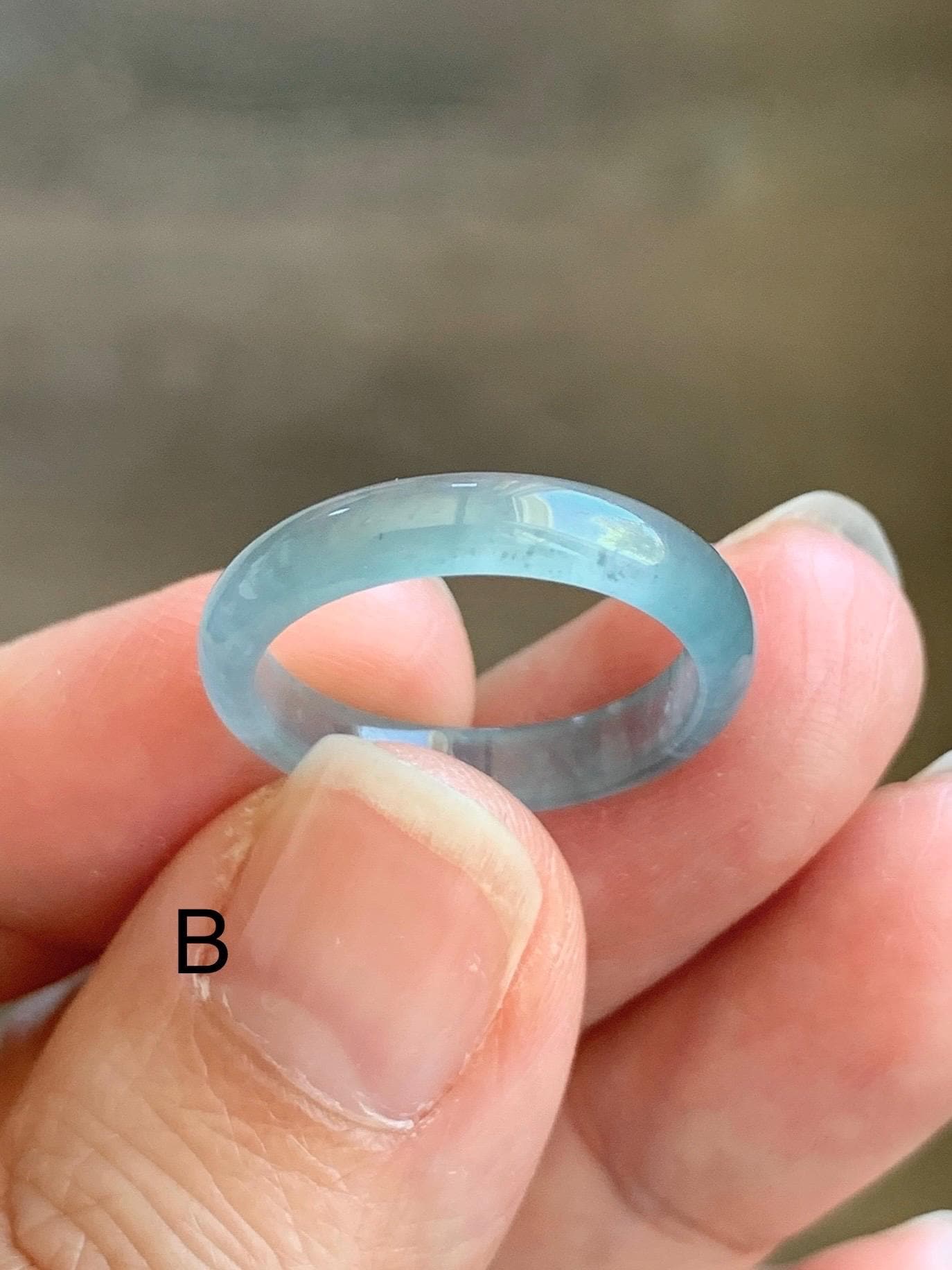 Natural Grade A Guatemalan Premium Icy Highly Translucent Pastel Teal Blue Jadeite Band Ring Size 6.5 US 天然冰危蓝起冰起光翡翠戒圈 DPH44
