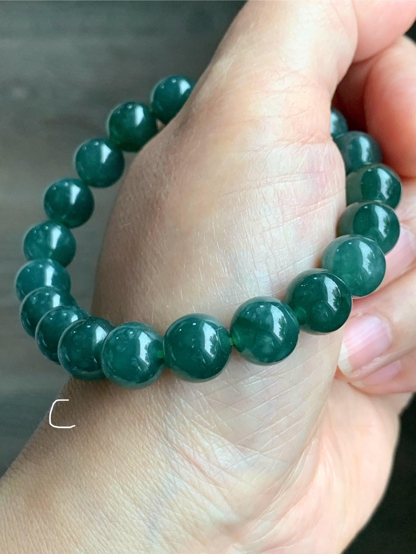 Natural Guatemalan Grade A Icy Translucent Dark Teal Green Jade Jadeite Beaded Bracelet Stretchy 9.8mm 7.25” 33g 天然冰危糯种深蓝绿翡翠圆珠手串 WSL290