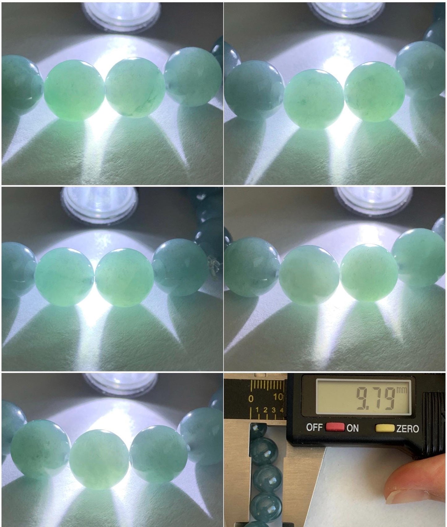 Natural Guatemalan Grade A Icy Translucent Dusty Teal Blue Jade Jadeite Beaded Bracelet Stretchy 9.7mm 7.25” 31g 天然冰危蓝水翡翠圆珠手串 WLZ150