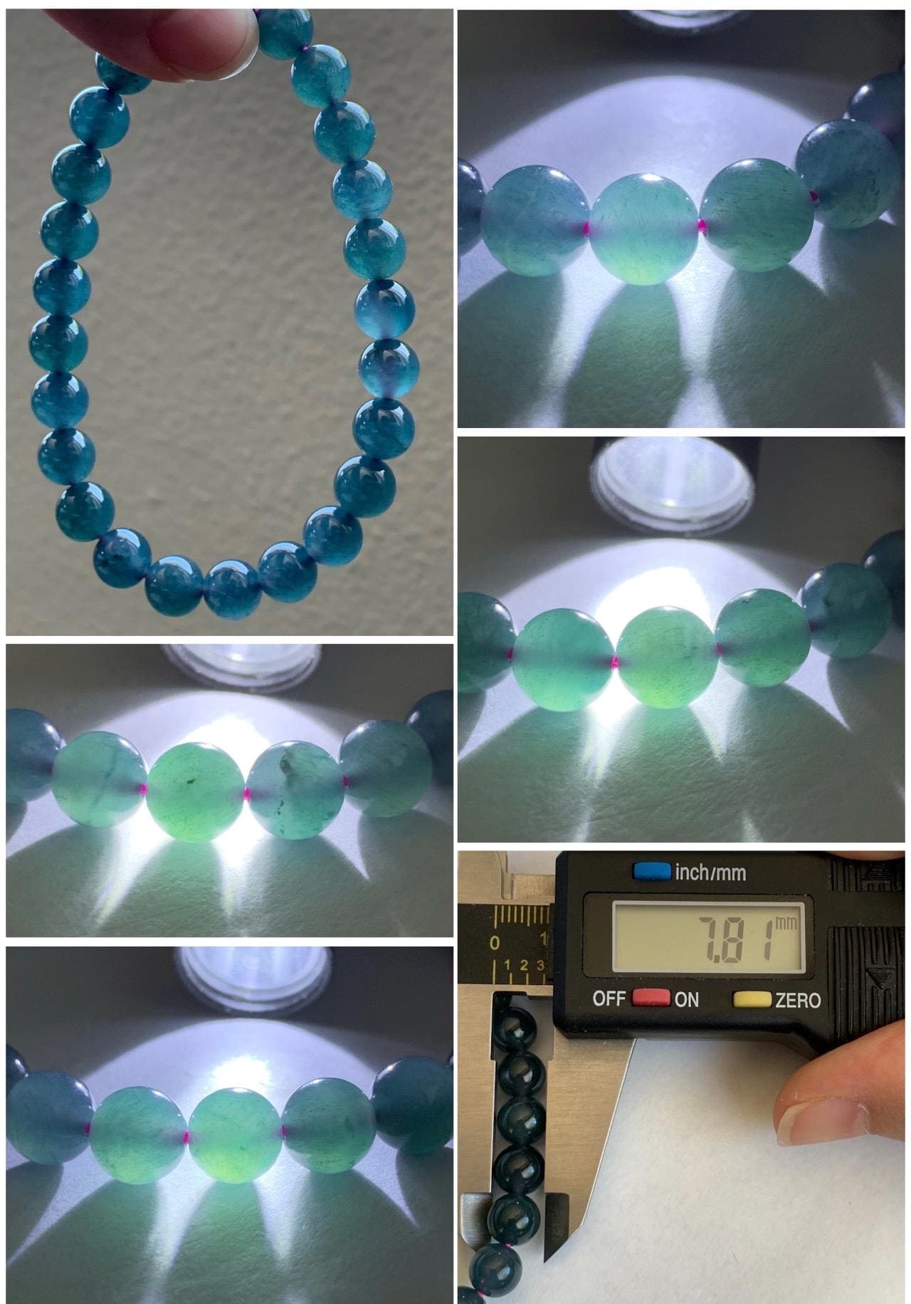 Natural Grade A Guatemalan Icy Translucent Gelatinous Dark Blueberry Blue Jade Jadeite Beaded Bracelet 7.8mm 7.25” 19g 天然冰危蓝莓翡翠圆珠手串 NZL250