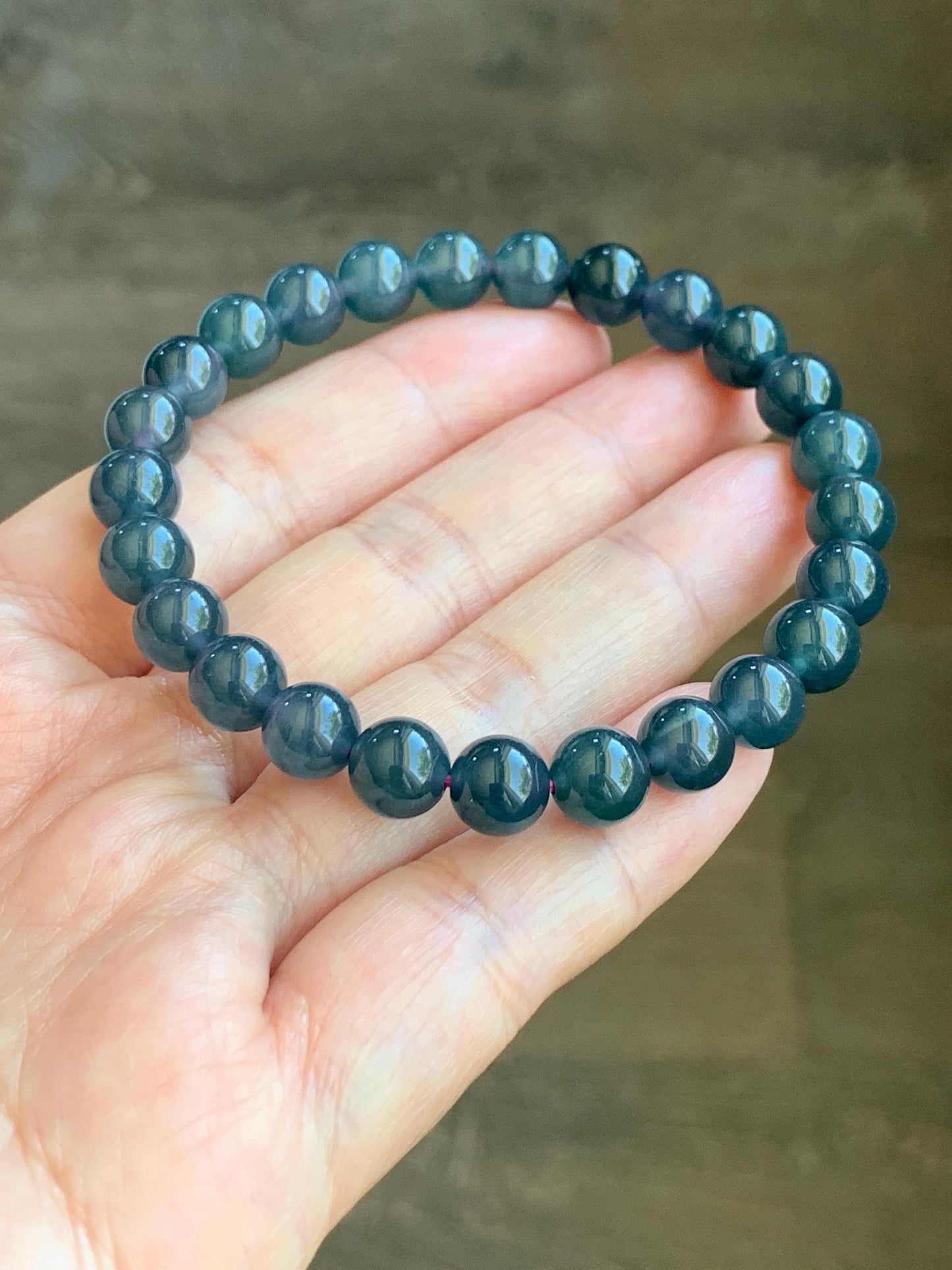 Natural Grade A Guatemalan Icy Translucent Gelatinous Dark Blueberry Blue Jade Jadeite Beaded Bracelet 7.8mm 7.25” 19g 天然冰危蓝莓翡翠圆珠手串 NZL250