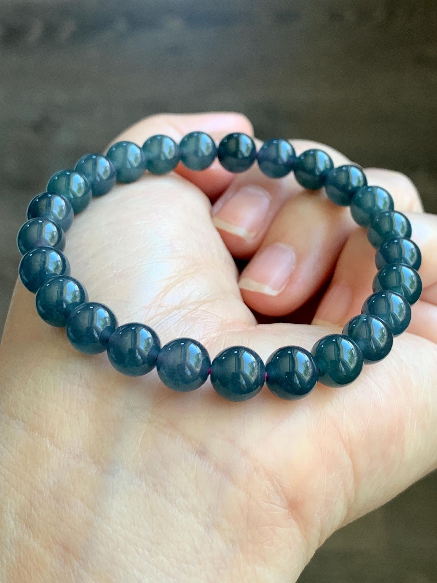 Natural Grade A Guatemalan Icy Translucent Gelatinous Dark Blueberry Blue Jade Jadeite Beaded Bracelet 7.8mm 7.25” 19g 天然冰危蓝莓翡翠圆珠手串 NZL250