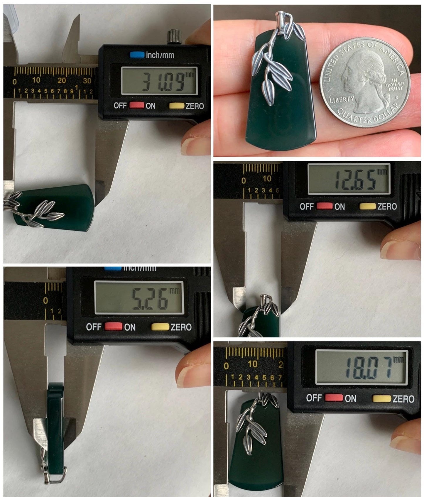Natural Grade A Guatemalan Icy Translucent Dark Teal Green Jade Jadeite Wu Shi Pai Pendant Sterling Silver 9g 天然冰危深湖水绿翡翠梯形无事牌竹节吊坠 ZYW100