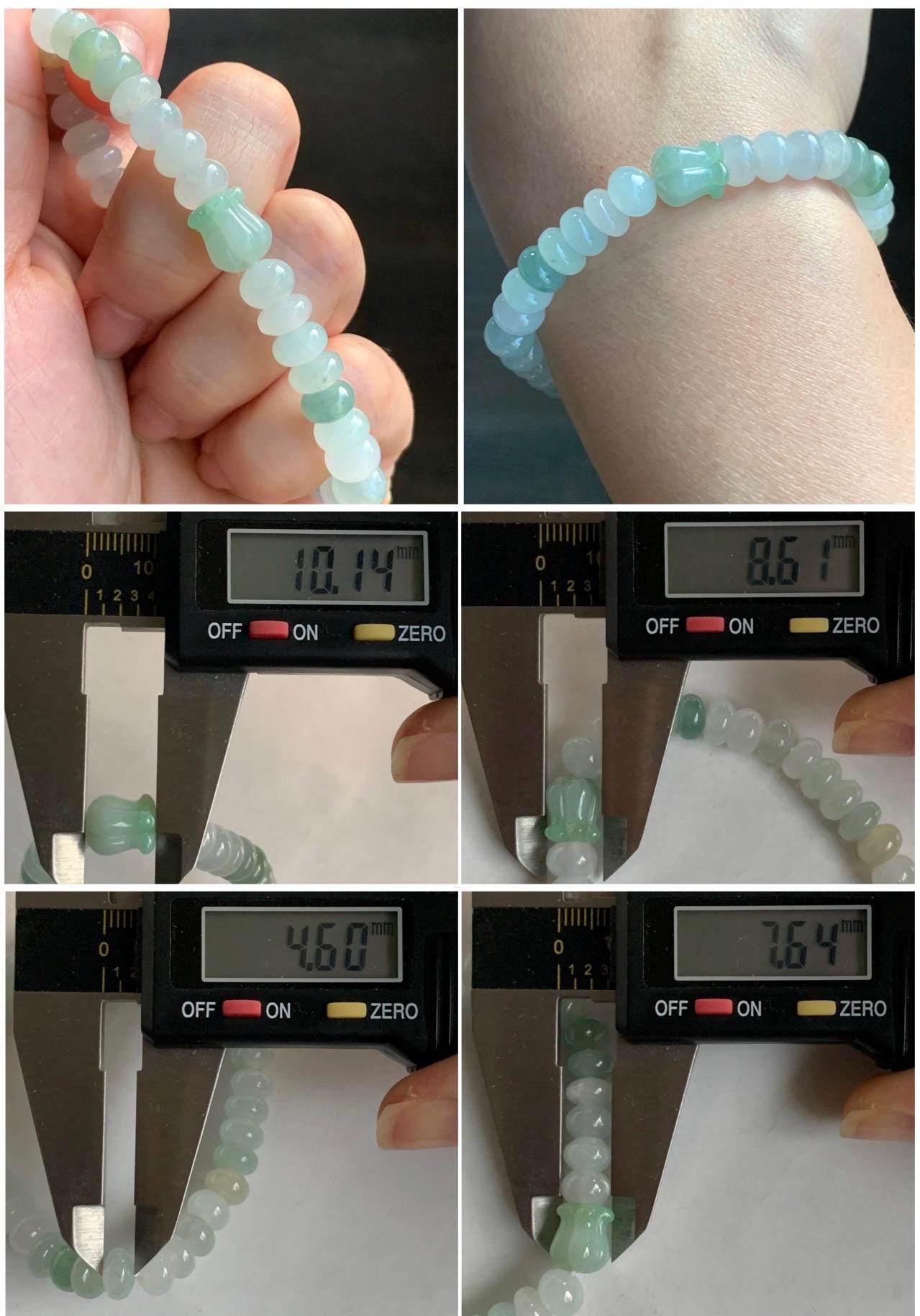 Natural Grade A Icy Translucent Multicolored Jadeite Flat Beads Carved Tulip Flower Charm Beaded Bracelet 6.75" 19g 天然冰多宝翡翠算盘珠郁金香珠手串 DBH-G