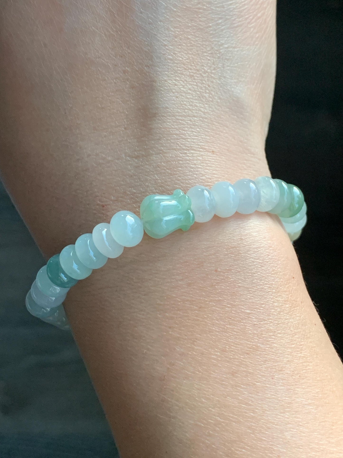 Natural Grade A Icy Translucent Multicolored Jadeite Flat Beads Carved Tulip Flower Charm Beaded Bracelet 6.75" 19g 天然冰多宝翡翠算盘珠郁金香珠手串 DBH-G