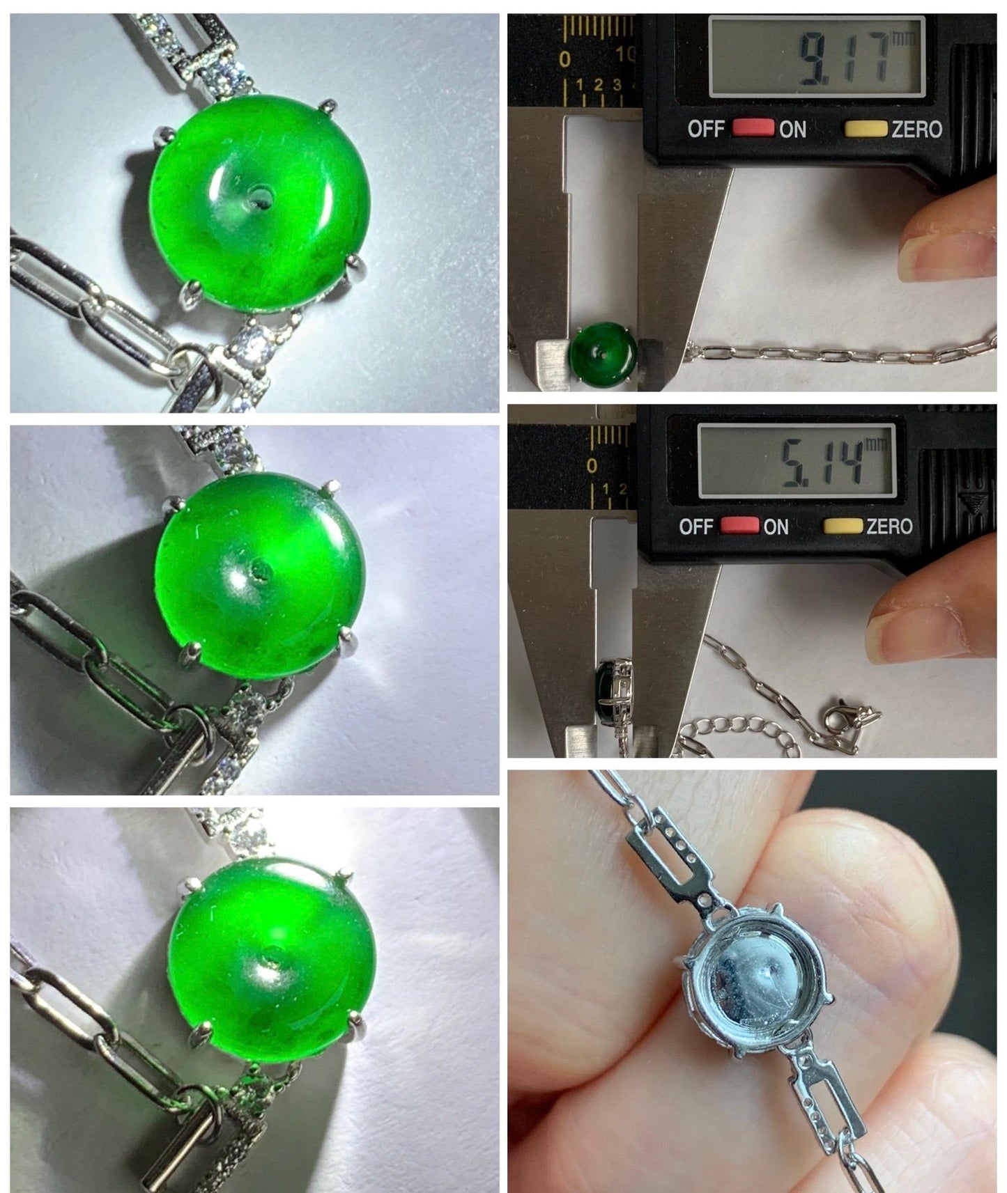 Natural Guatemalan Icy Translucent Vibrant Green Jadeite Mini Ping An Kou Donut Chain Bracelet Sterling Silver 天然冰危绿翡翠迷你平安扣银手链 PAL128Y