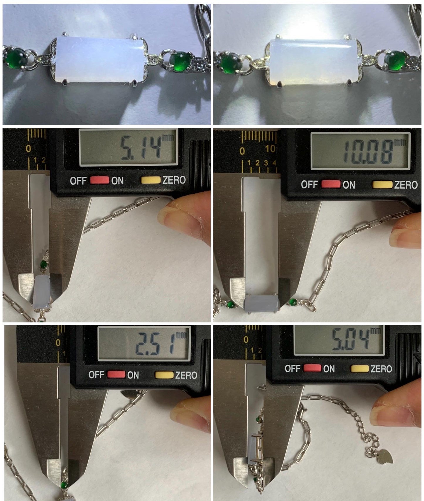 Natural Grade A Icy Translucent Pastel Purple & Vibrant Green Jadeite Chain Bracelet Sterling Silver 6.25”-7.5” 3g 天然冰淡紫翡翠马鞍银手链 DZA98