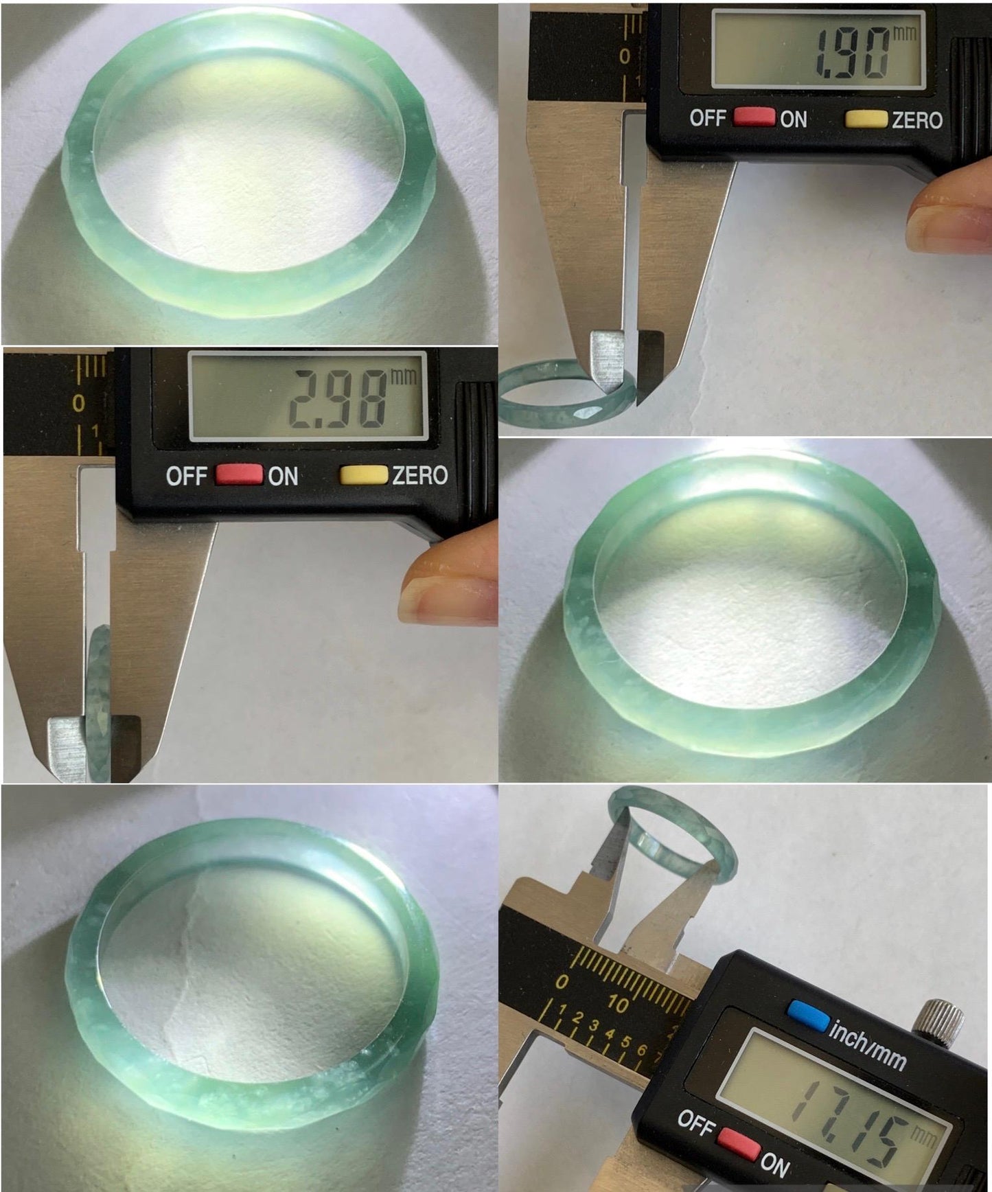 Natural Guatemalan Icy Highly Translucent Gelatinous Pastel Teal Blue Jadeite Diamond Faceted Slim Band Ring Size 6.5 天然冰危浅蓝起光翡翠切割面戒圈 DLQG-D