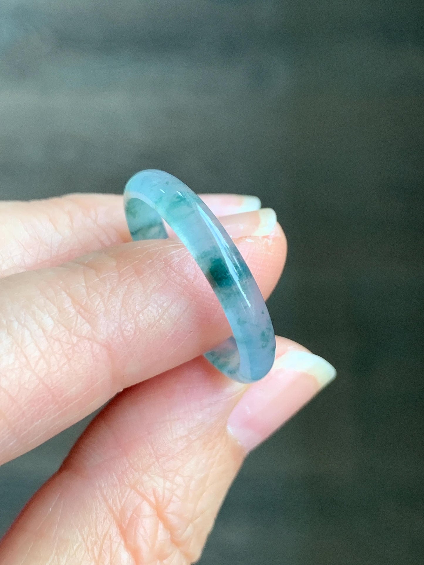 Natural Grade A Guatemalan Icy Highly Translucent Gelatinous Pastel Blue & Green Marbled Jadeite Band Ring Size 10.25 天然冰危浅蓝起光飘绿花翡翠戒圈 PHW55