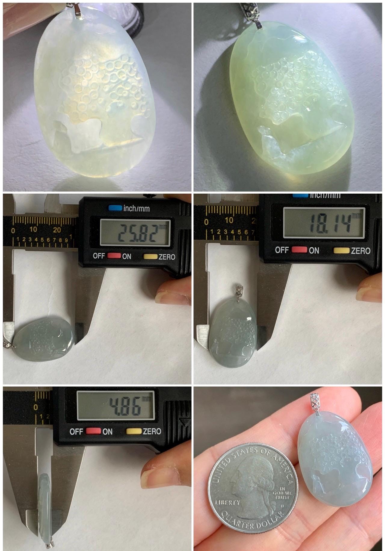 Natural Grade A Icy Translucent Gelatinous Dusty Blue Jadeite Shan Shui Landscape Scenery Pendant 18K White Gold 4g 天然冰淡蓝翡翠小山水牌吊坠 XMSH-A