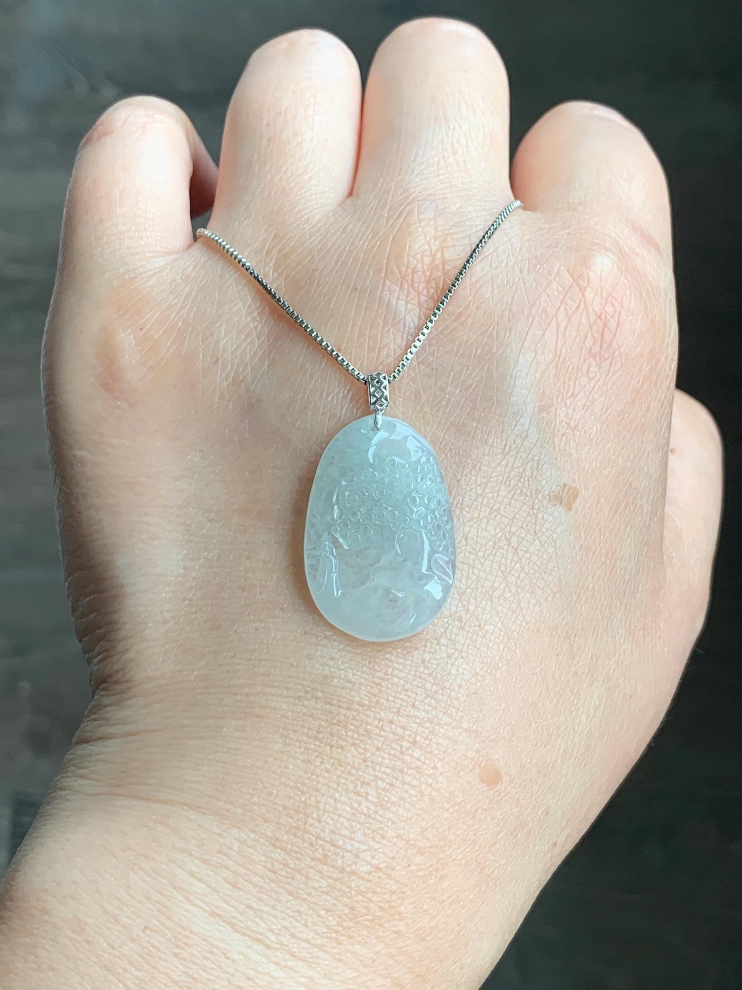 Natural Grade A Icy Translucent Gelatinous Pastel Green Jadeite Shan Shui Landscape Scenery Pendant 18K White Gold 3g 天然冰淡晴底翡翠小山水牌吊坠 XMSH-B