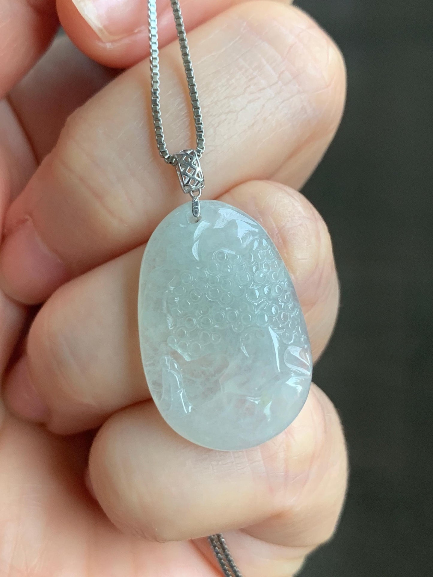 Natural Grade A Icy Translucent Gelatinous Pastel Green Jadeite Shan Shui Landscape Scenery Pendant 18K White Gold 3g 天然冰淡晴底翡翠小山水牌吊坠 XMSH-B
