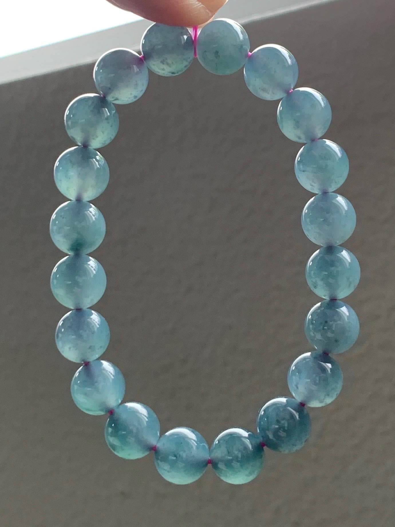 Natural Guatemalan Grade A Icy Translucent Dusty Blueberry Blue Jadeite Beaded Bracelet Stretchy 10mm 7.25” 34g 天然冰危深蓝莓紫翡翠大卡手串 LMZ360