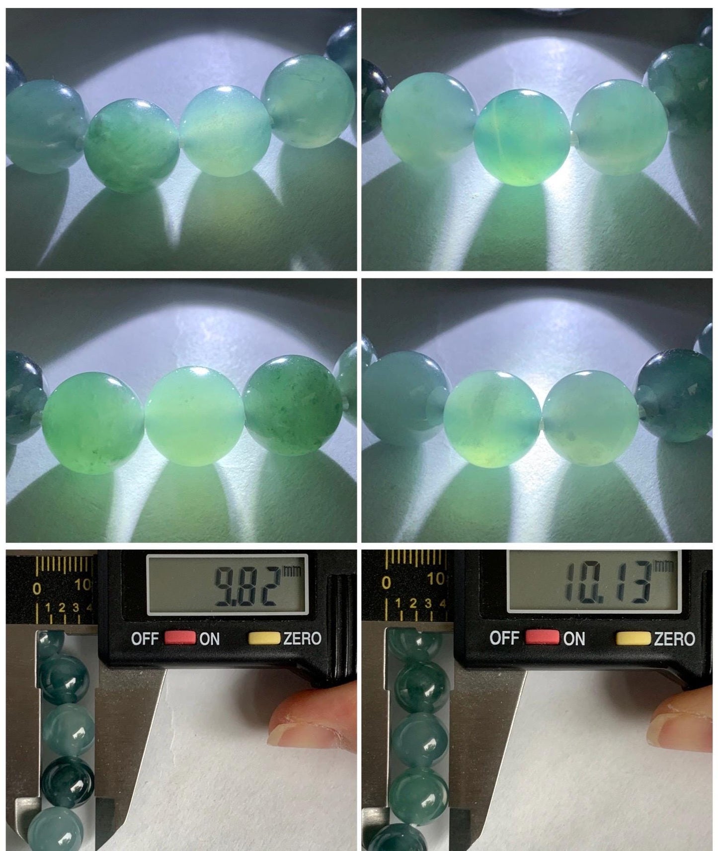 Natural Grade A Guatemalan Icy Highly Translucent Teal Blue Multicolored Jadeite Beaded Bracelet 10mm 7.25” 34g 天然老种冰危蓝水多宝翡翠手串 WDB360
